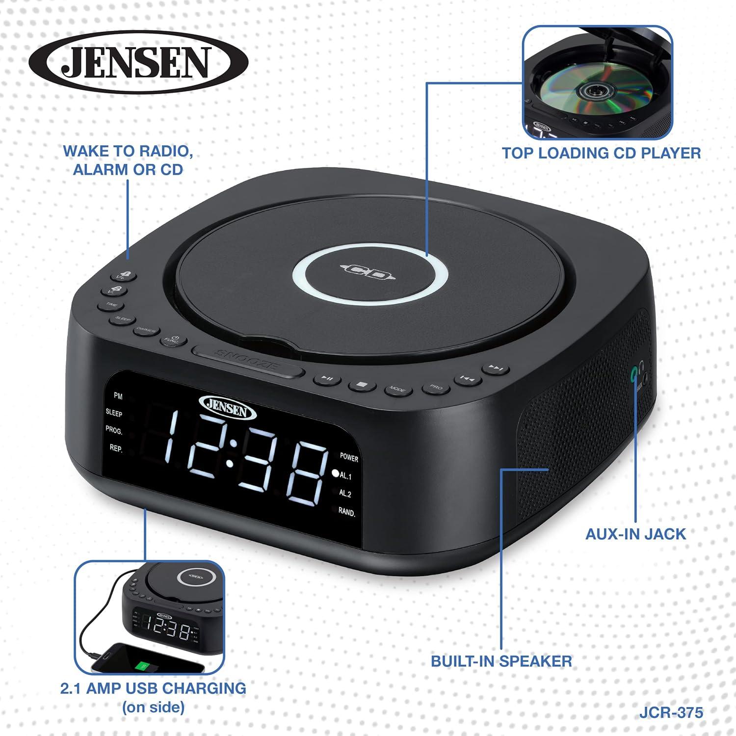 Reloj Despertador Digital JENSEN JCR-375 con CD y USB