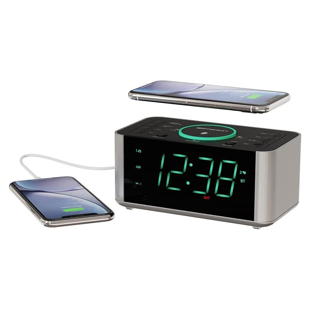Reloj Despertador Emerson ER100202 con Carga Inalámbrica y Bluetooth
