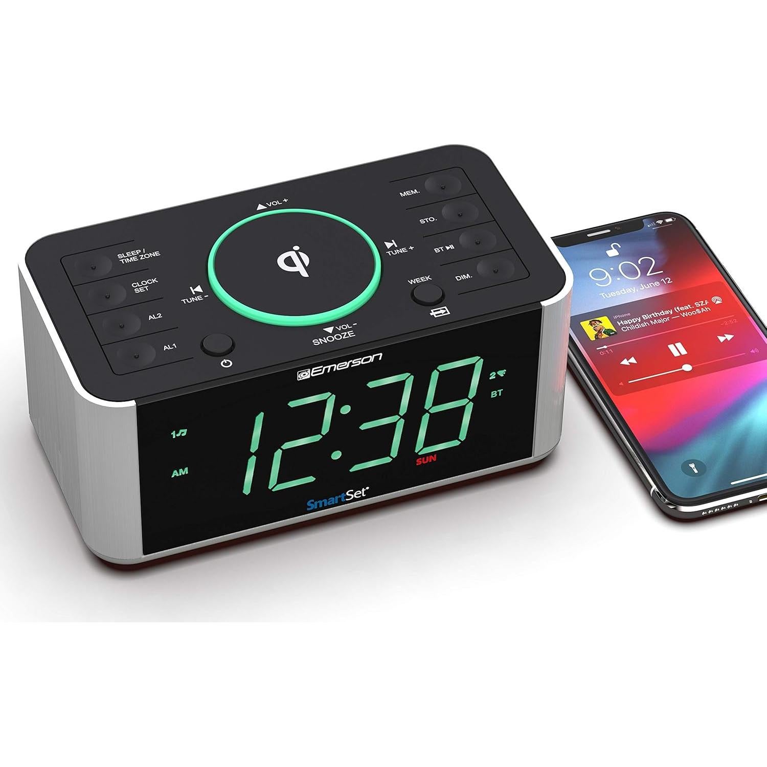 Reloj Despertador Emerson ER100202 con Carga Inalámbrica y Bluetooth