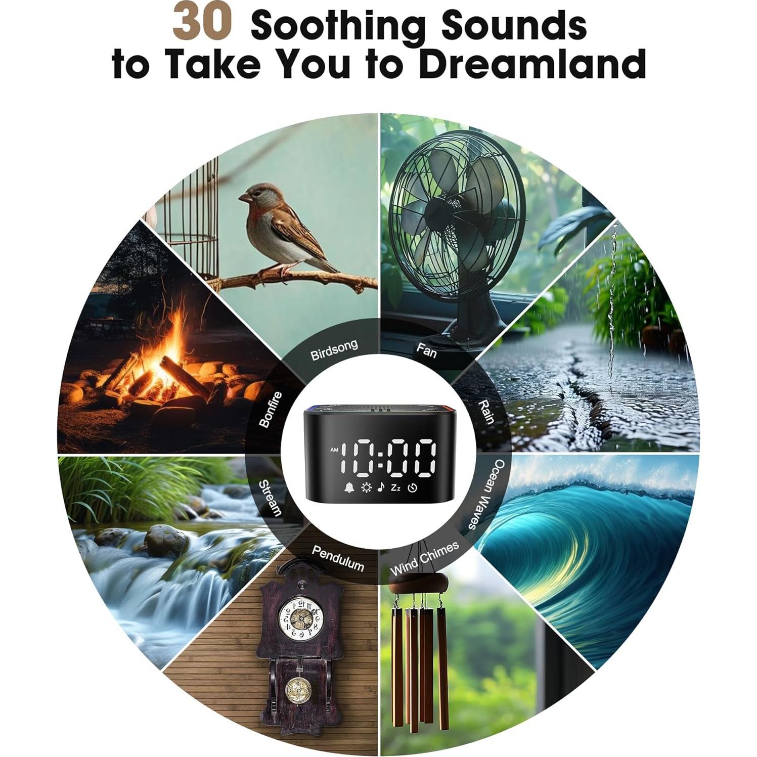 Máquina de Sonido Blanco Alampan SM-03 con Reloj y Luz RGB