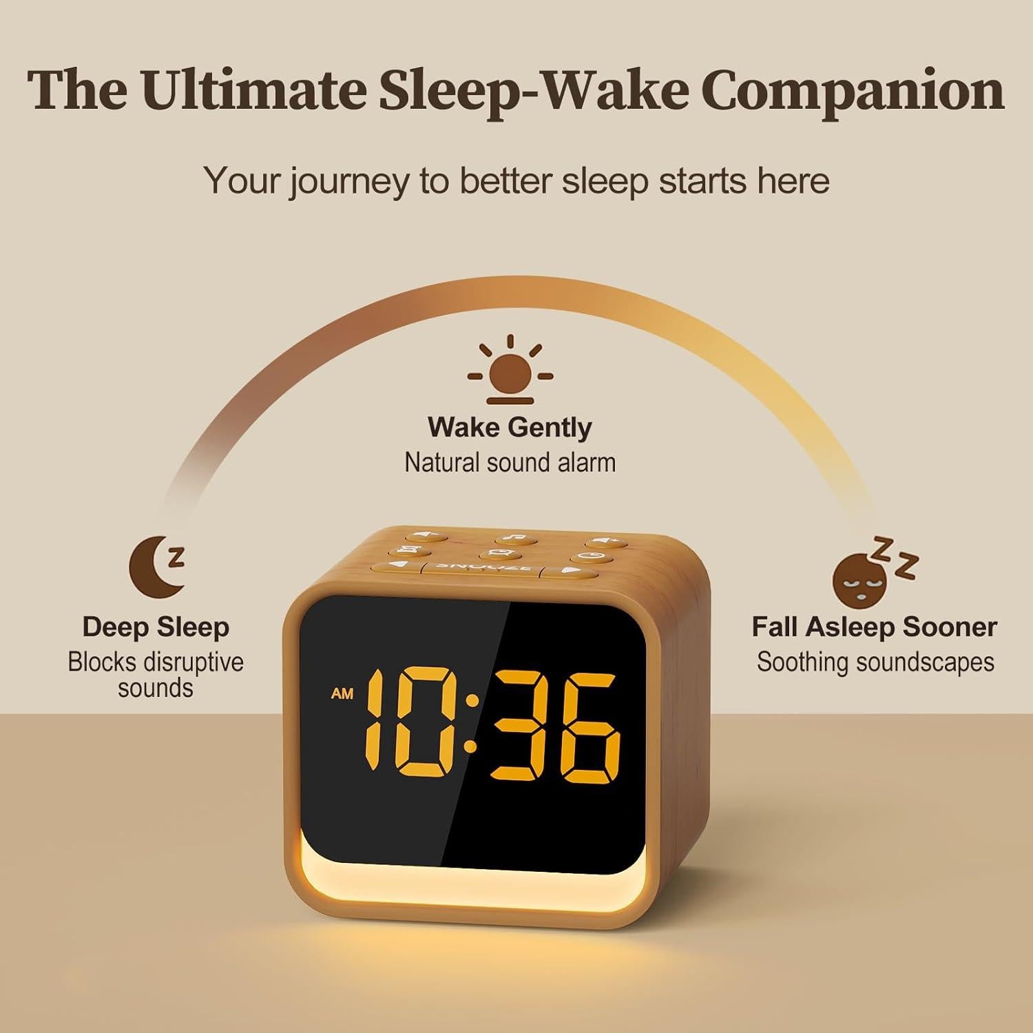 Reloj Despertador de Madera Housbay con Sonido Blanco