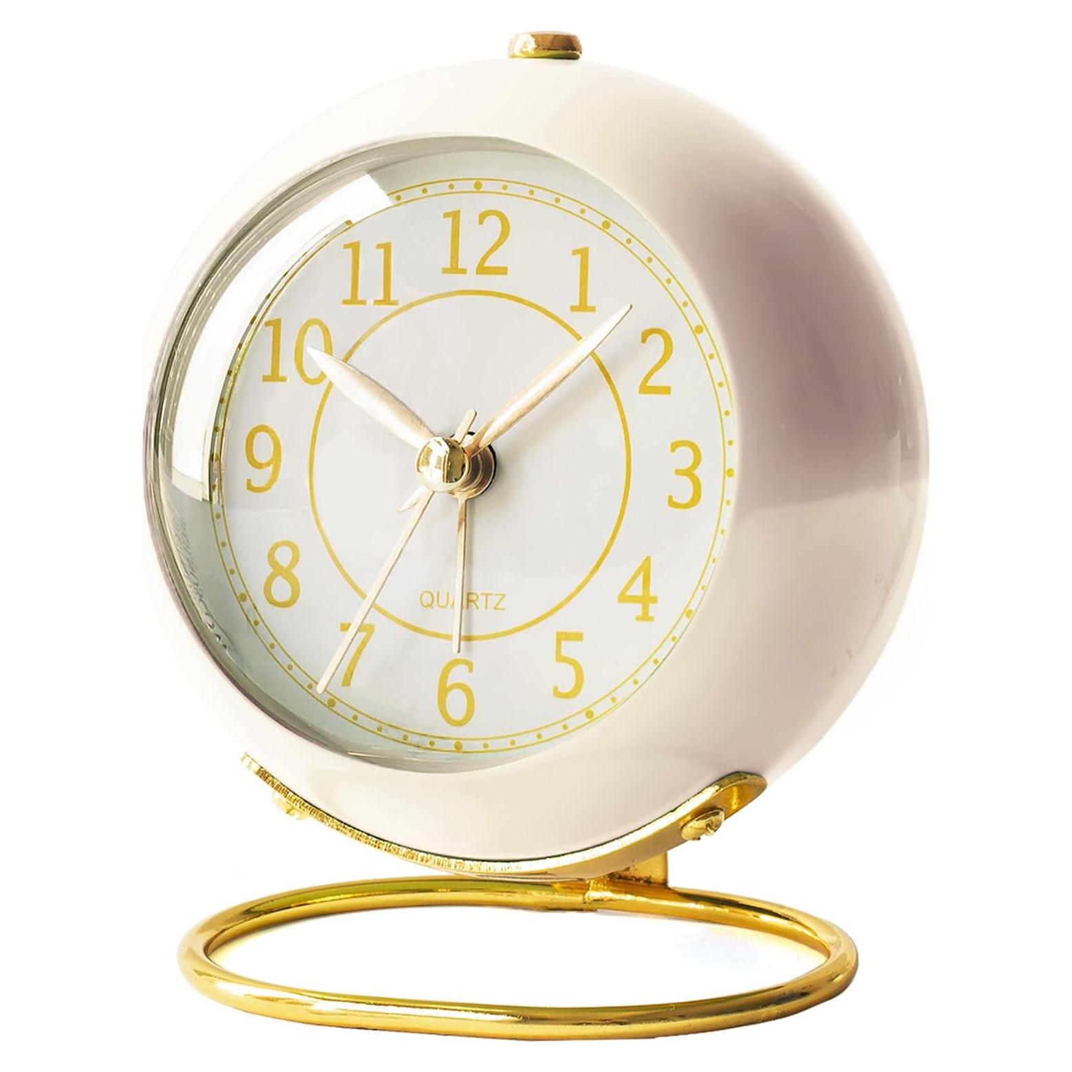 Reloj de Alarma de Mesa AYRELY Crema Silencioso Vintage
