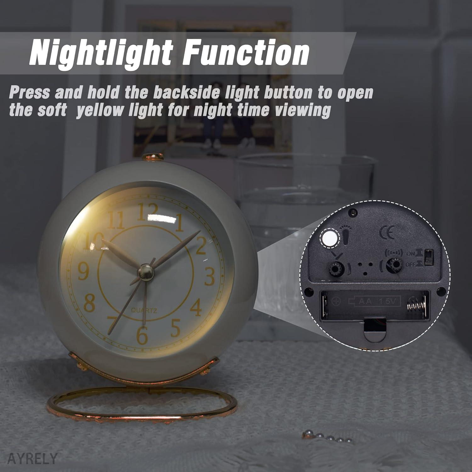 Reloj de Alarma de Mesa AYRELY Crema Silencioso Vintage