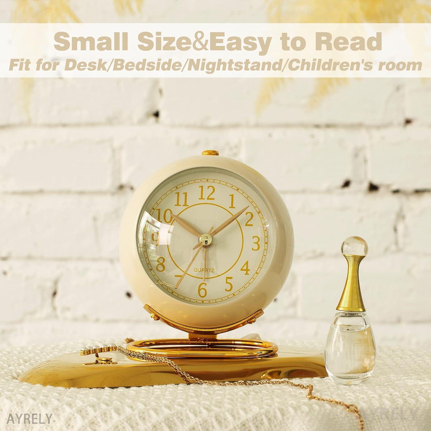 Reloj de Alarma de Mesa AYRELY Crema Silencioso Vintage