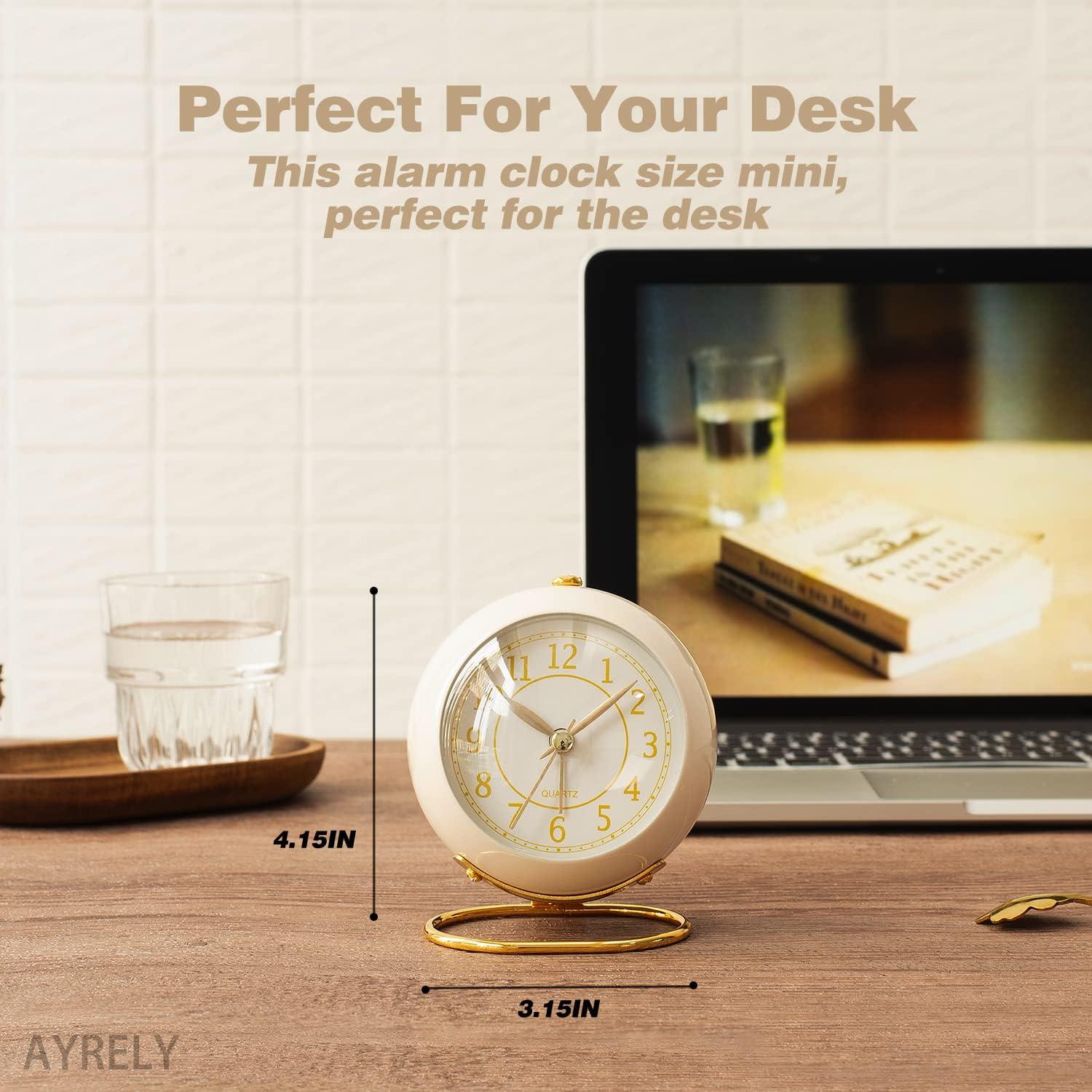 Reloj de Alarma de Mesa AYRELY Crema Silencioso Vintage