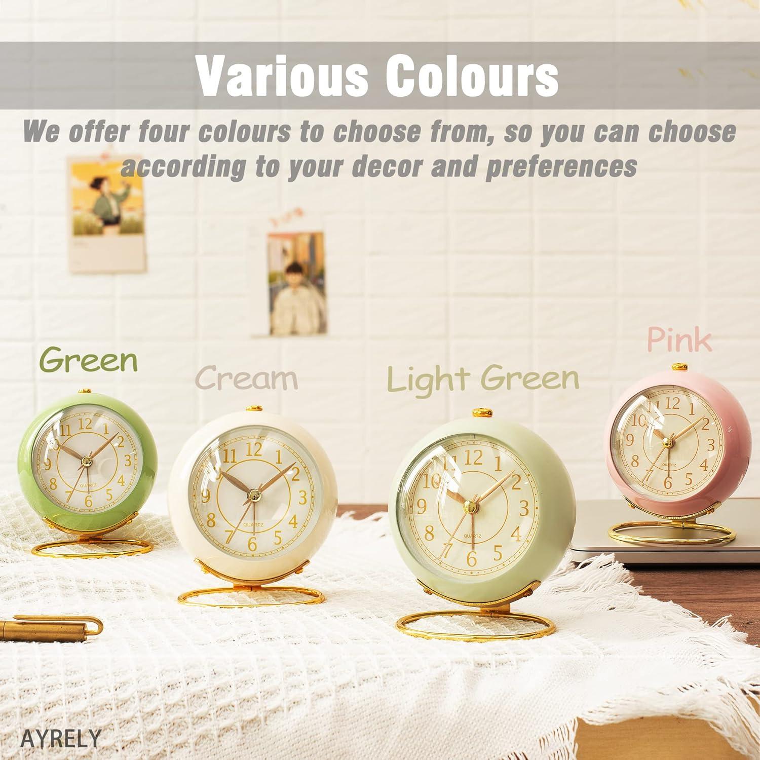 Reloj de Alarma de Mesa AYRELY Crema Silencioso Vintage