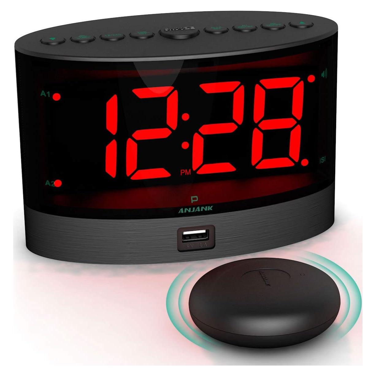 Reloj Despertador Vibrante ANJANK con Alarma Doble USB