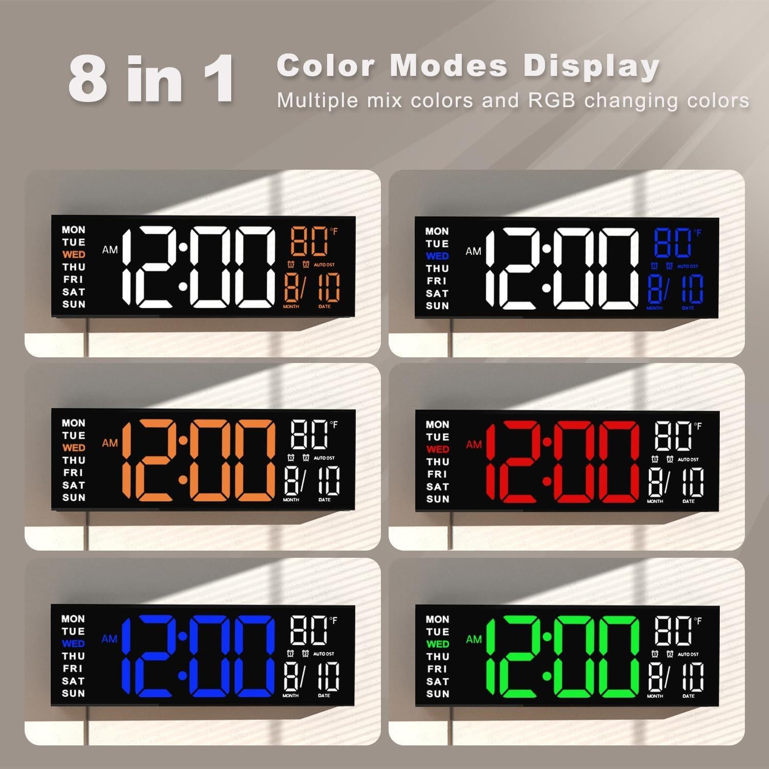 Reloj de Pared Digital JALL 16" RGB con Alarma y Temporizador