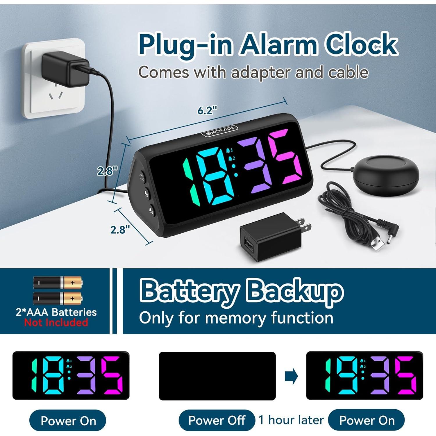 Reloj Despertador Netzu Loud RGB con Vibrador y 2 Alarmas