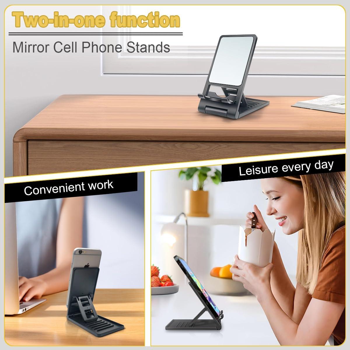 Folding Cell Phone Stand, Foldable Phone Holder for Desk Compatible with Smartphones 15 14 13 12 11 Pro Xs Xs Max Xr X 8, Nintendo Switch, Black