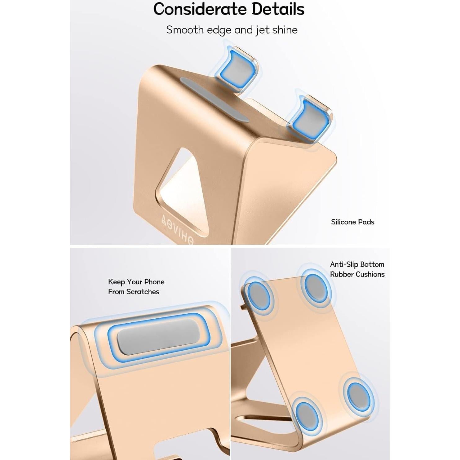 Soporte de Teléfono de Escritorio Aoviho Aluminio Dorado