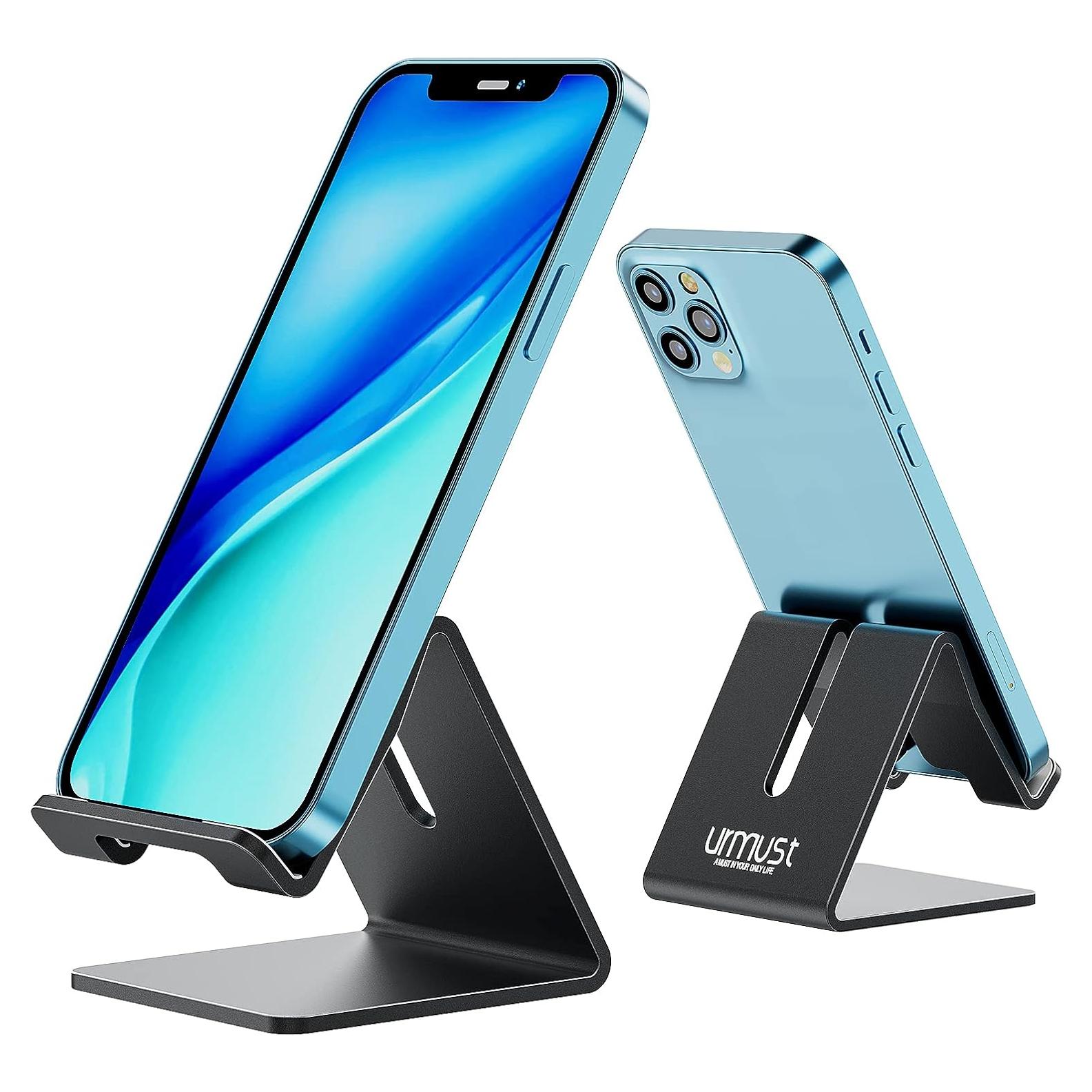 Soporte para teléfono Urmust de aluminio negro ajustable