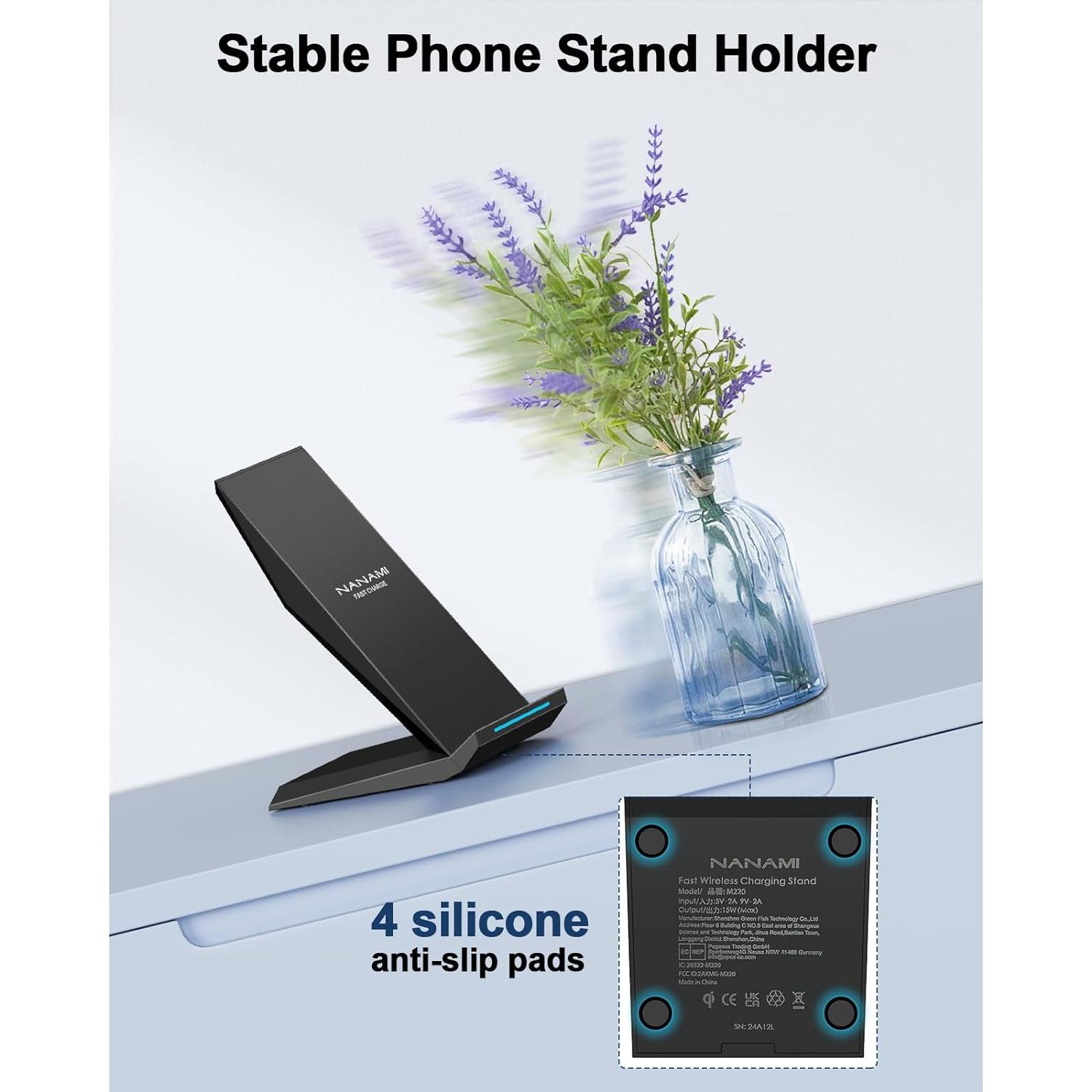 Cargador Inalámbrico Rápido NANAMI 15W Qi Soporte Negro