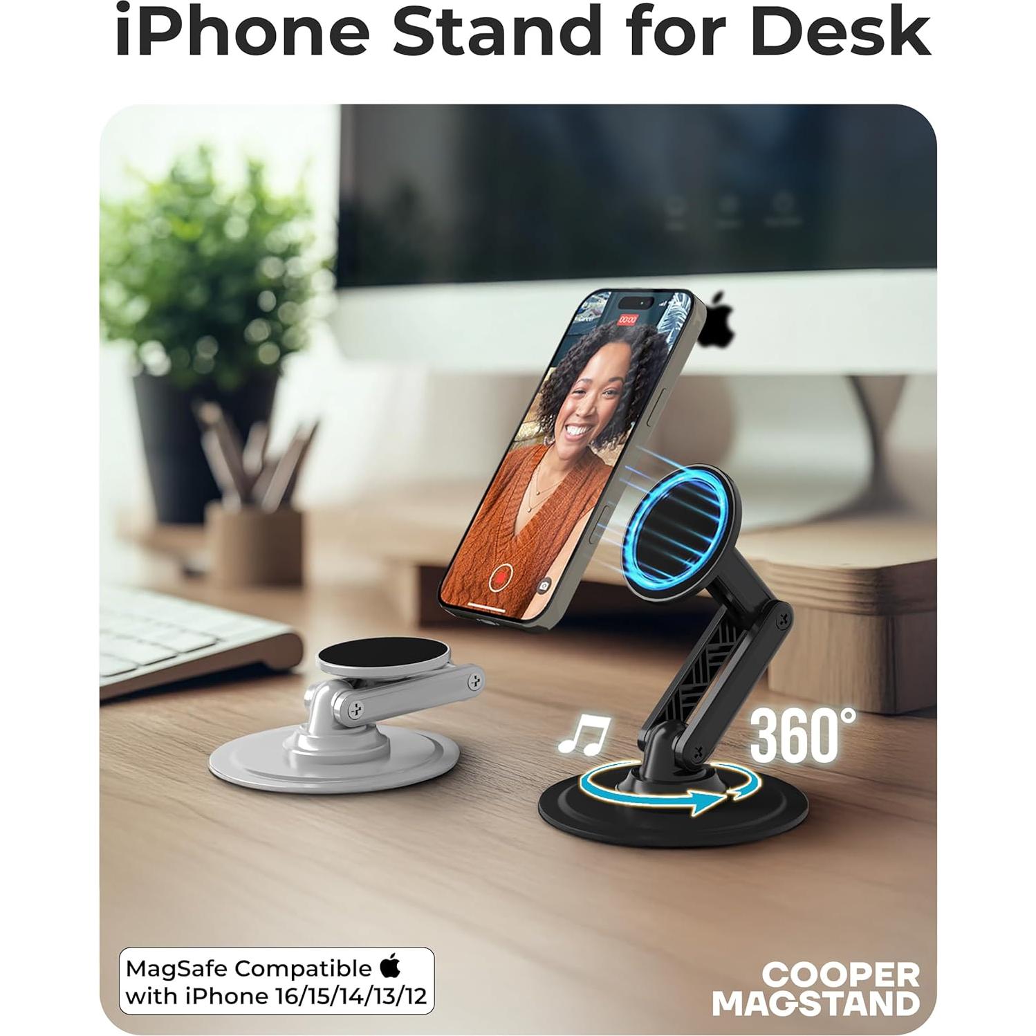 Soporte Cooper Mag360 para iPhone Ajustable 360° Negro