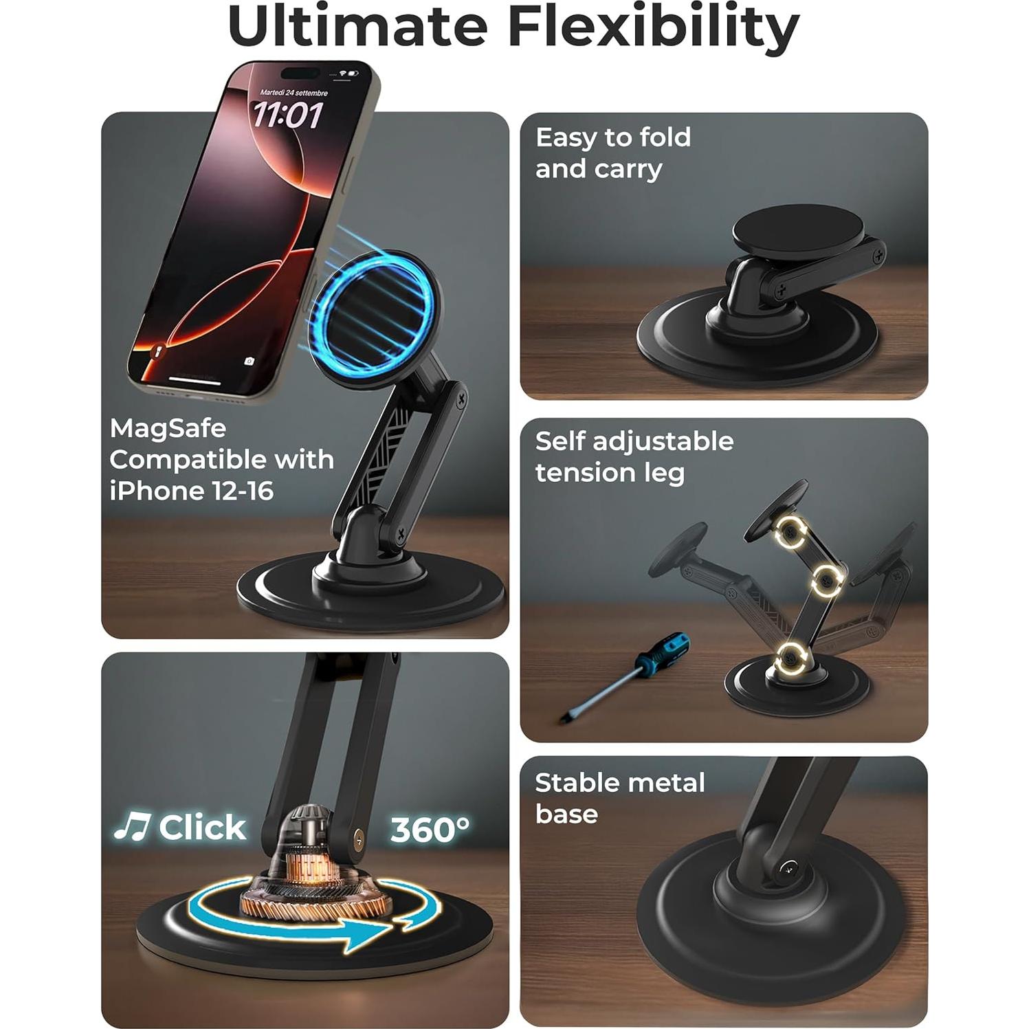 Soporte Cooper Mag360 para iPhone Ajustable 360° Negro