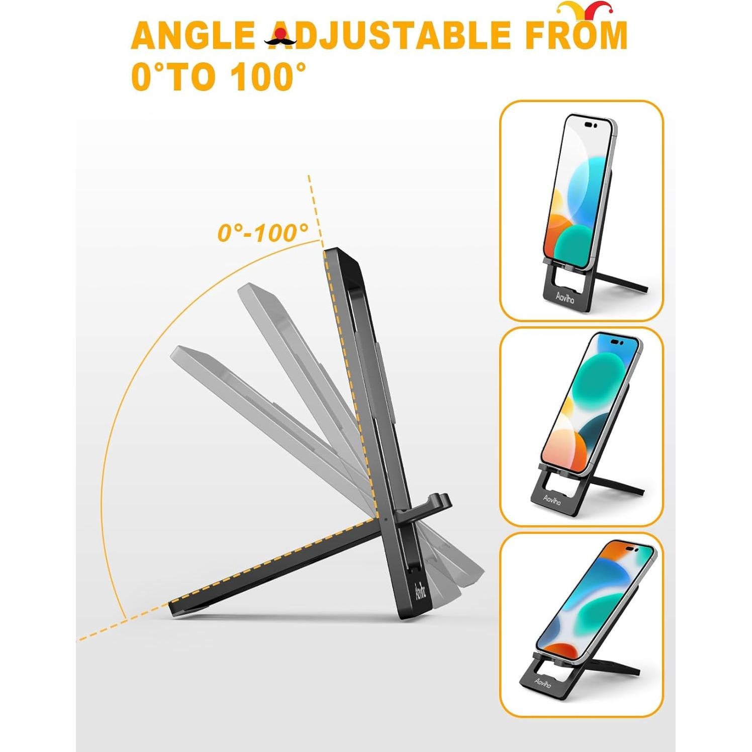 Soporte de Teléfono Plegable Aoviho Aluminio Negro 3.7-7"