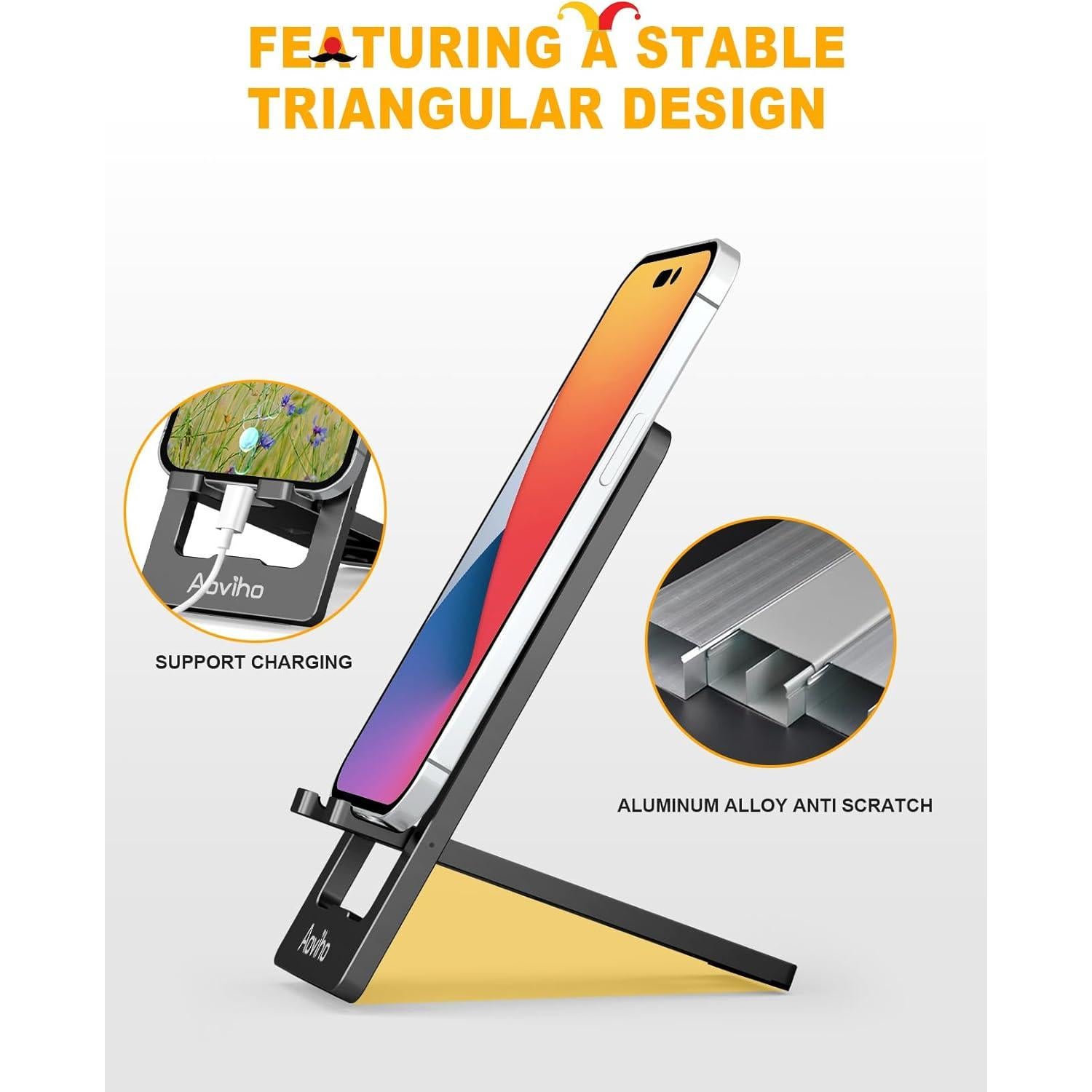 Soporte de Teléfono Plegable Aoviho Aluminio Negro 3.7-7"