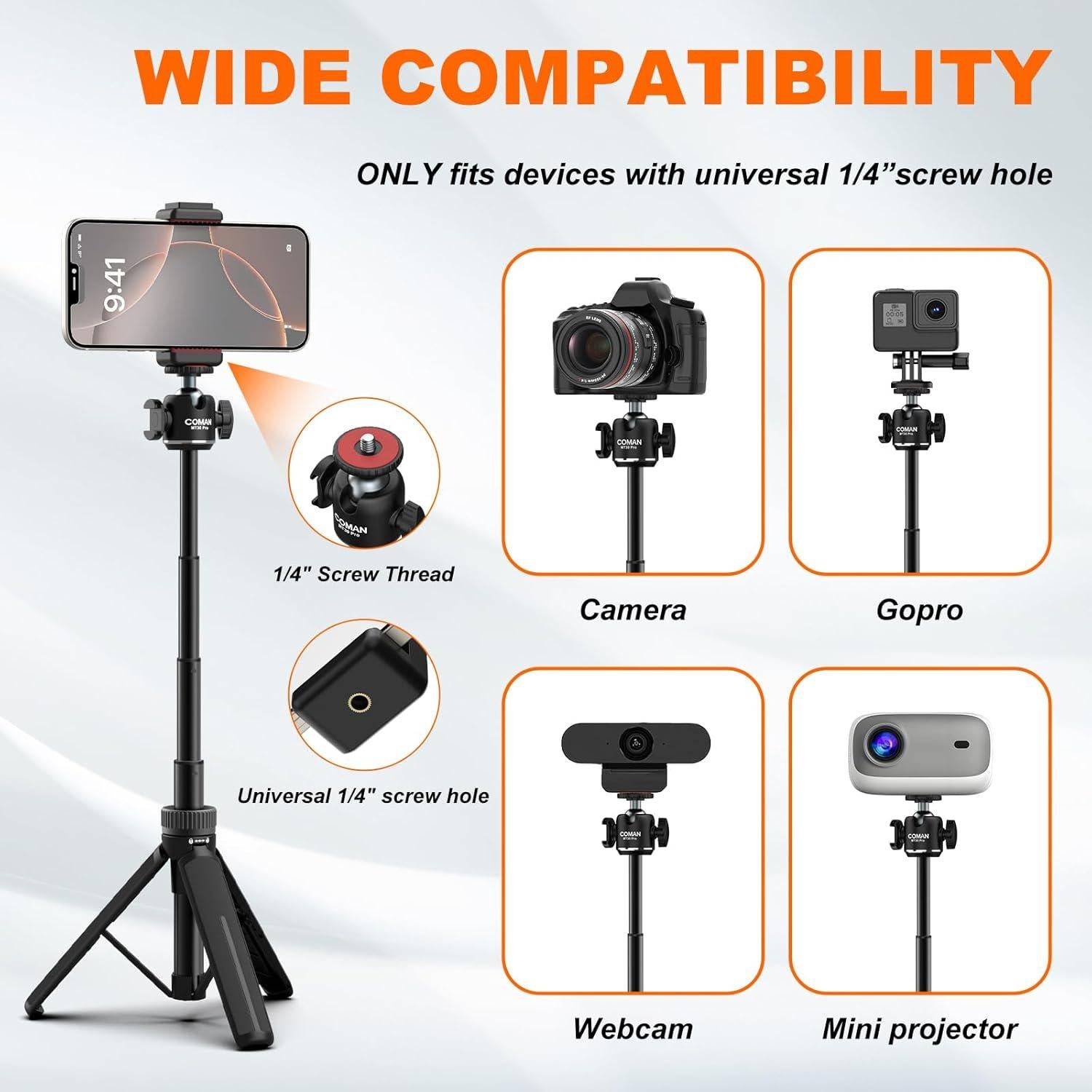 Trípode Extensible COMAN MT30-Pro para Teléfono 61cm