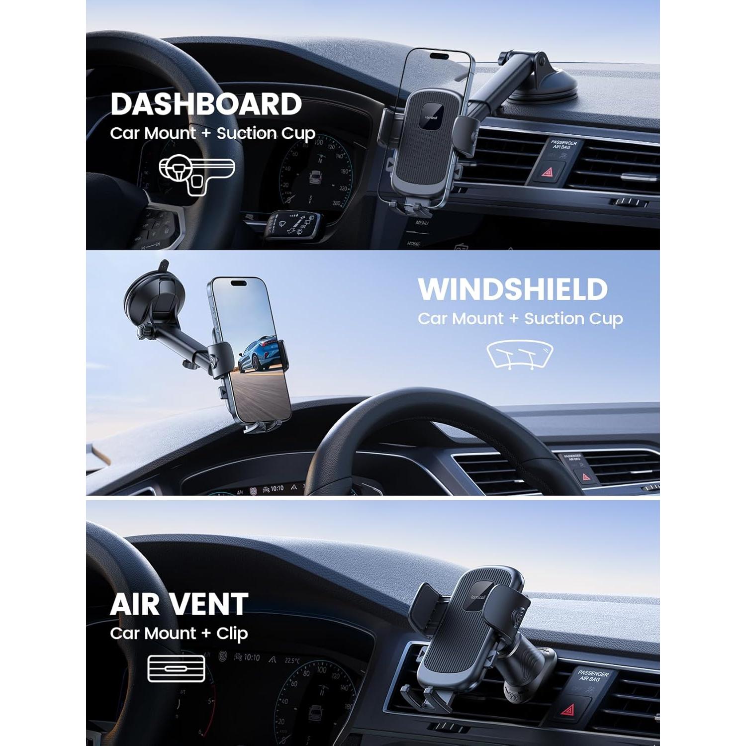 Soporte para Teléfono de Coche Lamicall 3-en-1 Negro