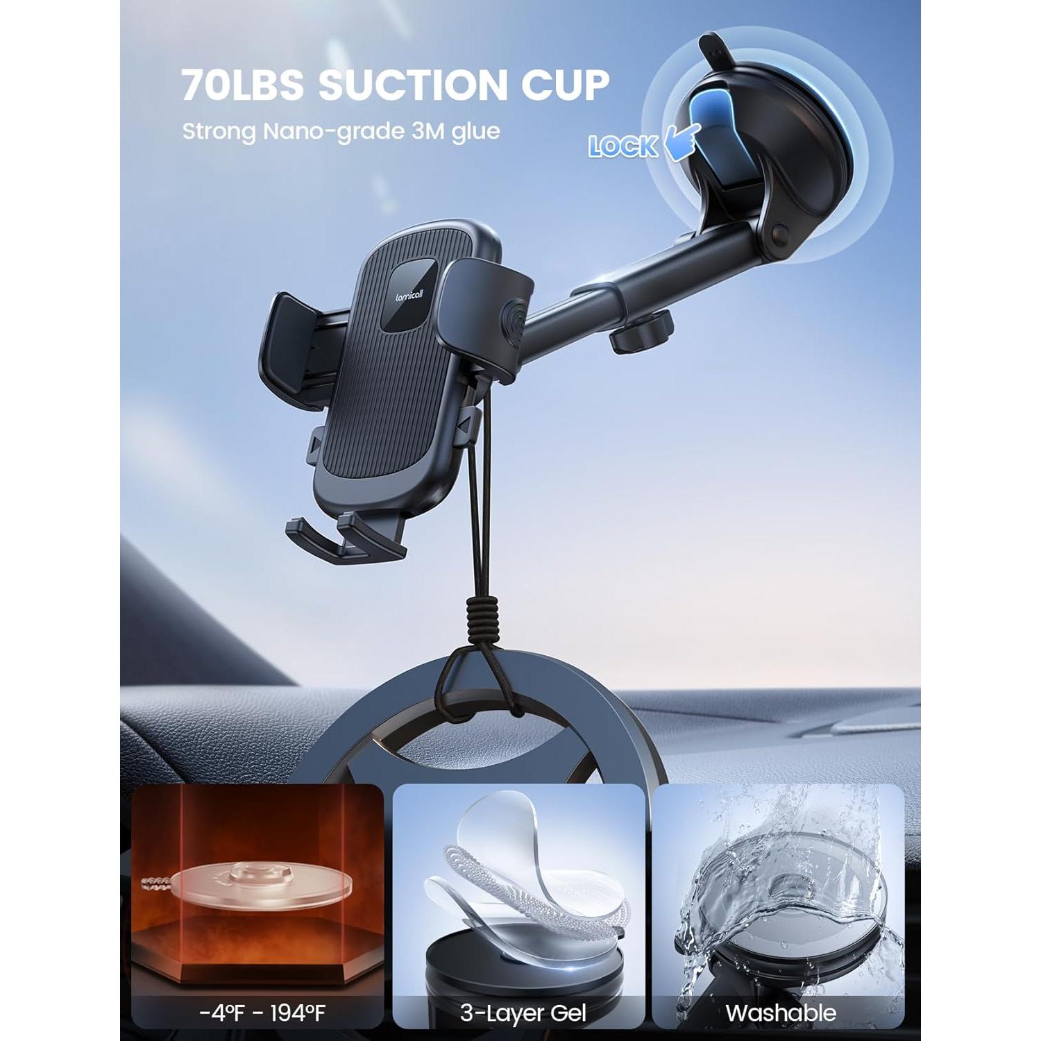 Soporte para Teléfono de Coche Lamicall 3-en-1 Negro