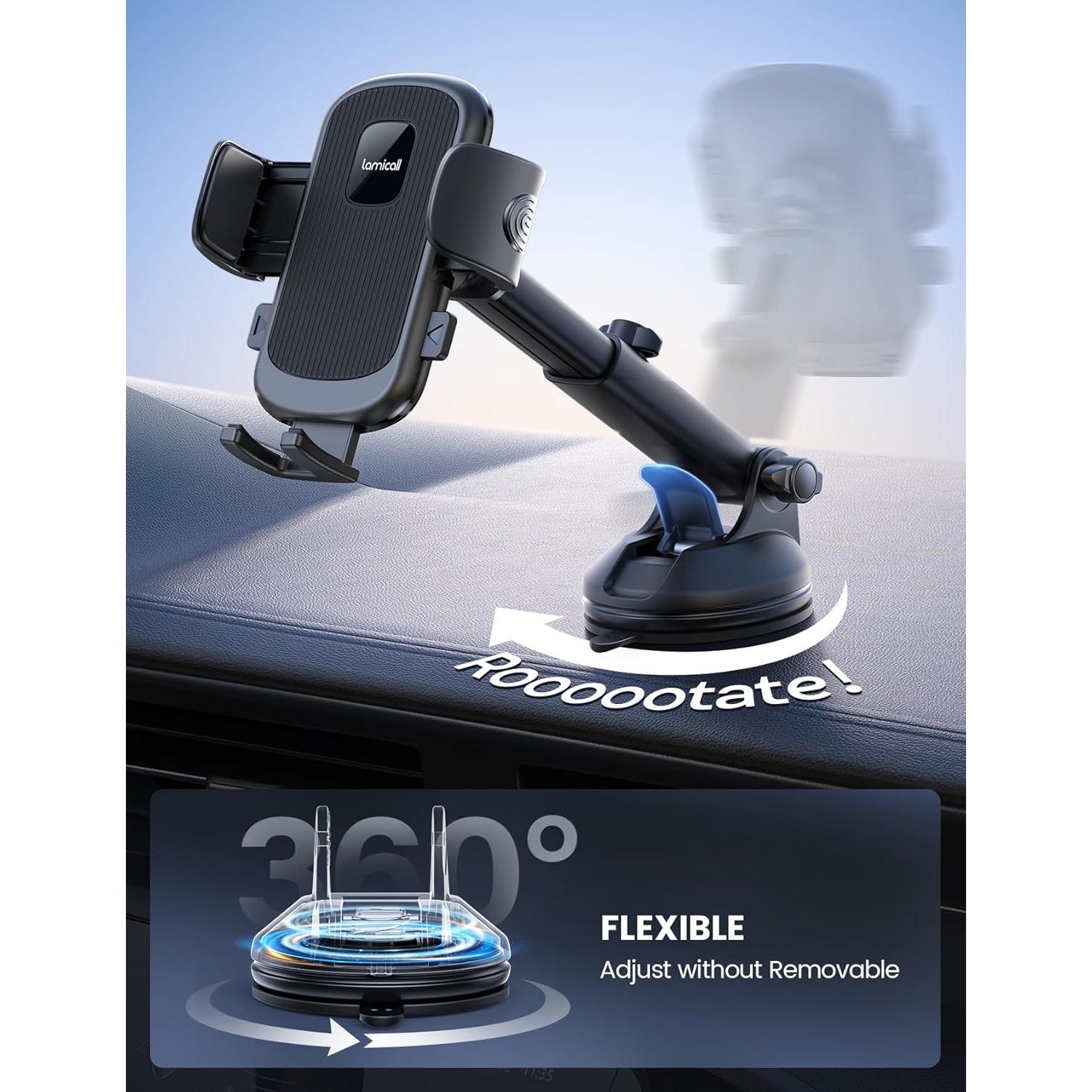 Soporte para Teléfono de Coche Lamicall 3-en-1 Negro