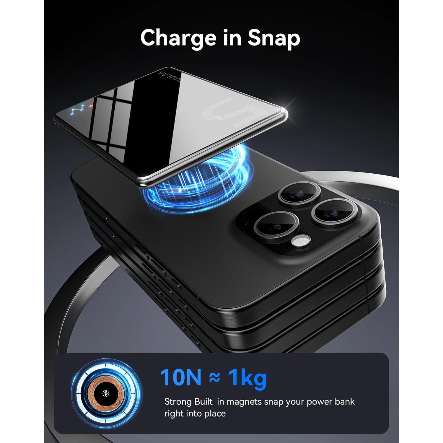 Banco de Poder Inalámbrico Kuulaa 5000mAh Delgado Negro