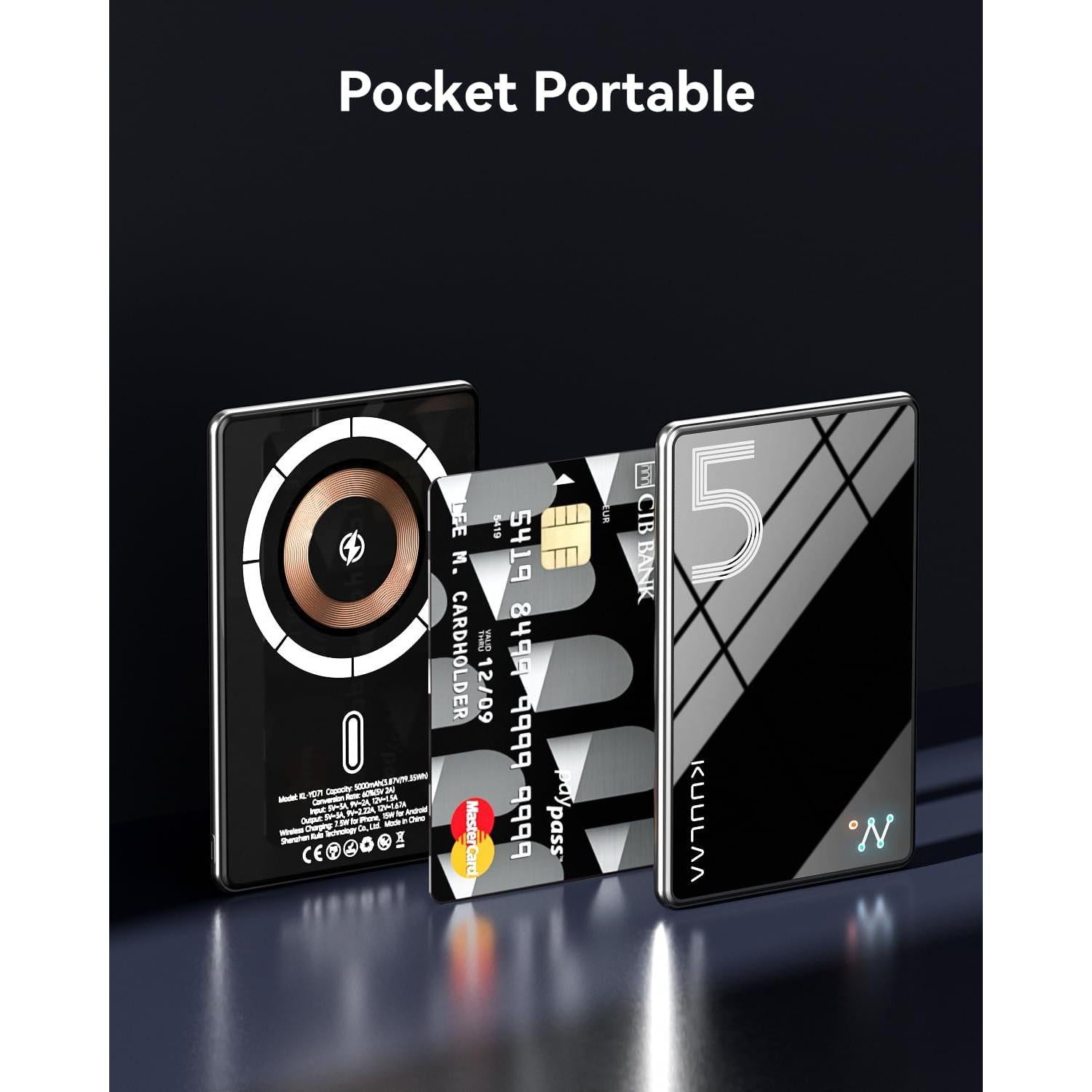 Banco de Poder Inalámbrico Kuulaa 5000mAh Delgado Negro