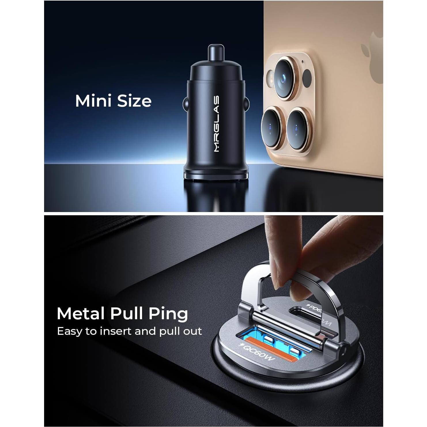 Cargador de Coche MRGLAS 125W USB-C Rápido con Cable 3.3ft