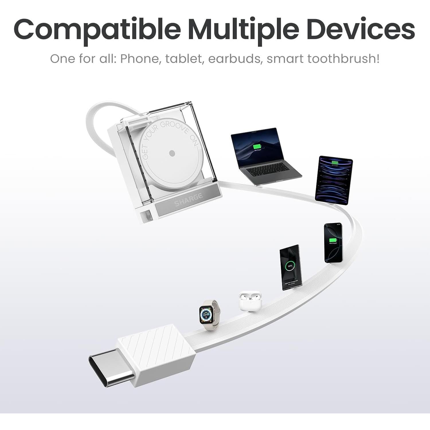 Cargador USB C Retráctil 65W Sharge con Cable para MacBook