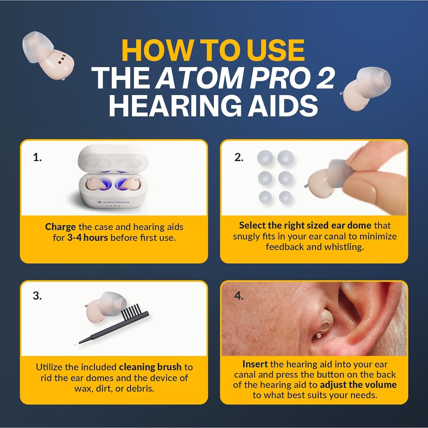 Audífono Inalámbrico Audien ATOM PRO 2 con Carga UV