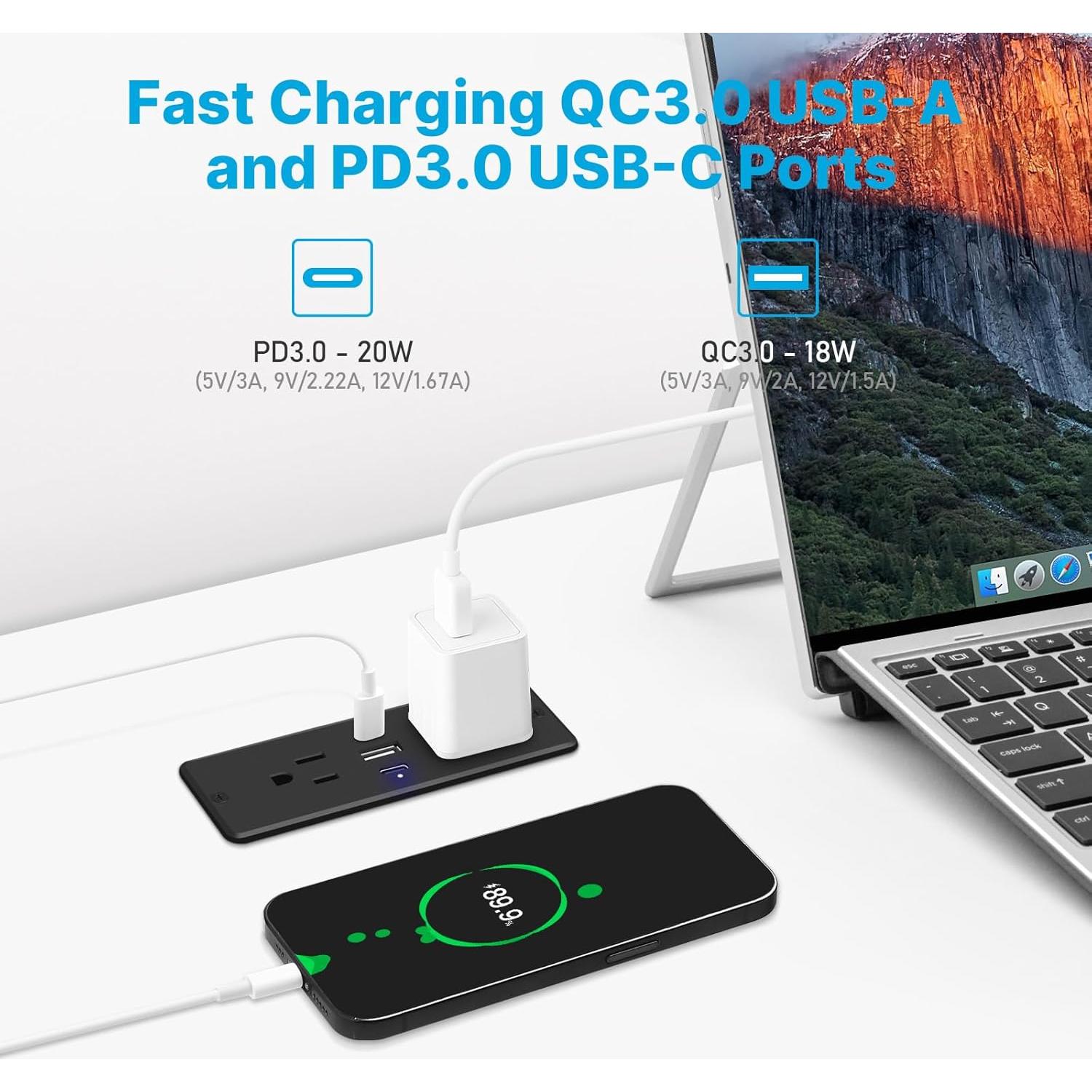 Toma de Corriente Empotrada CCCEI con USB-C 20W 6FT