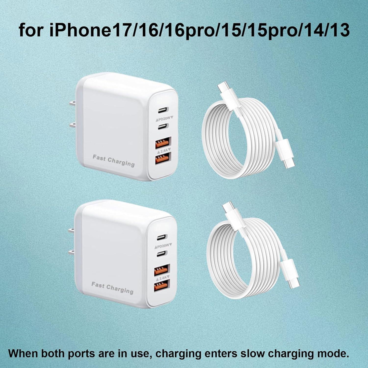 Cargador Rápido de Pared USB C 40W 4 Puertos Blanco