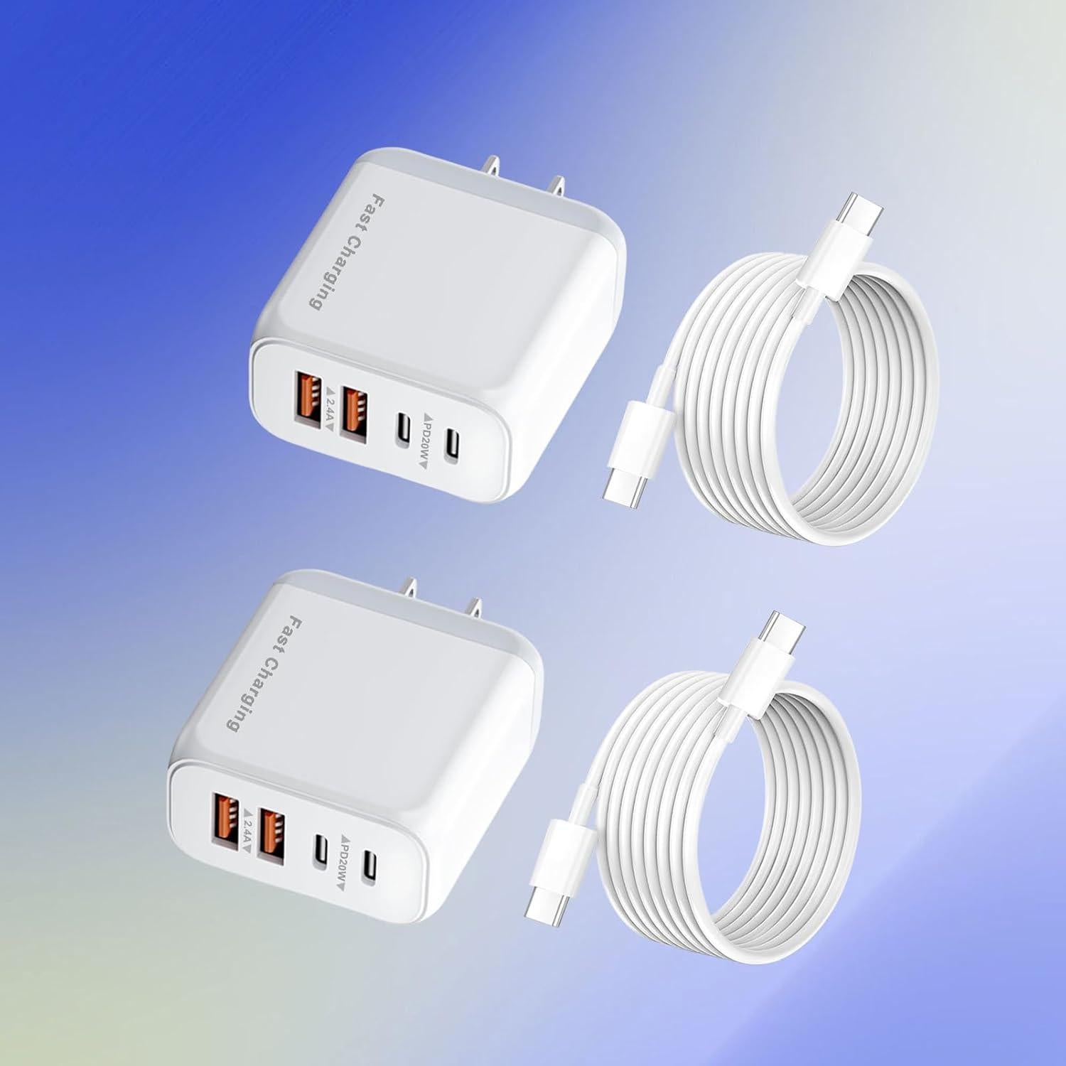 Cargador Rápido de Pared USB C 40W 4 Puertos Blanco