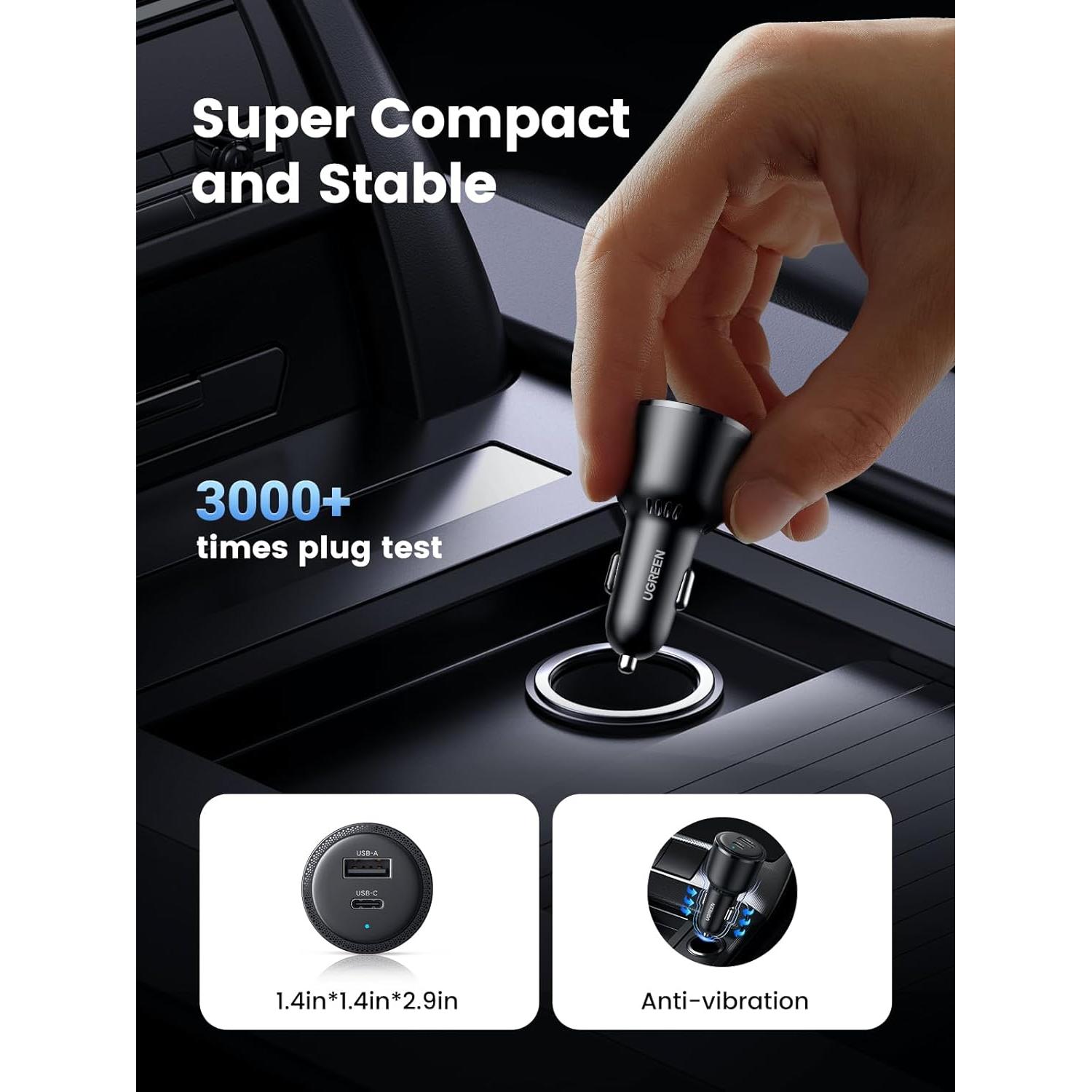 UGREEN 63W USB C Car Charger Adapter, PPS 45W Super Fast Charging 2.0 Type C Car Charger Cargador para Carro, Dual USB C for iPhone 17/16/15/14/13/12, Galaxy S24/S23/S22/Series, iPad, MacBook