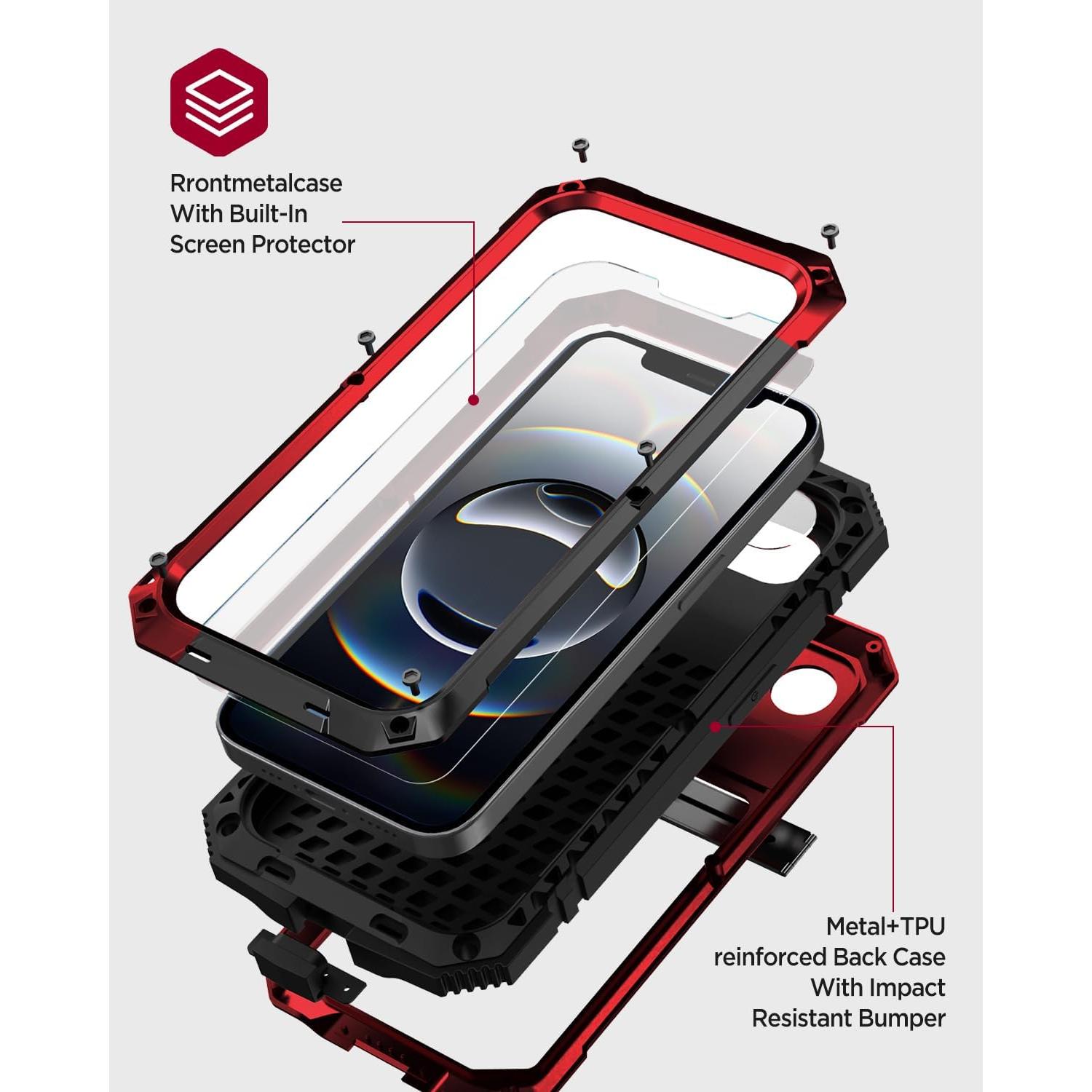 Funda Miimall para iPhone 16E con Soporte y Protector Rojo