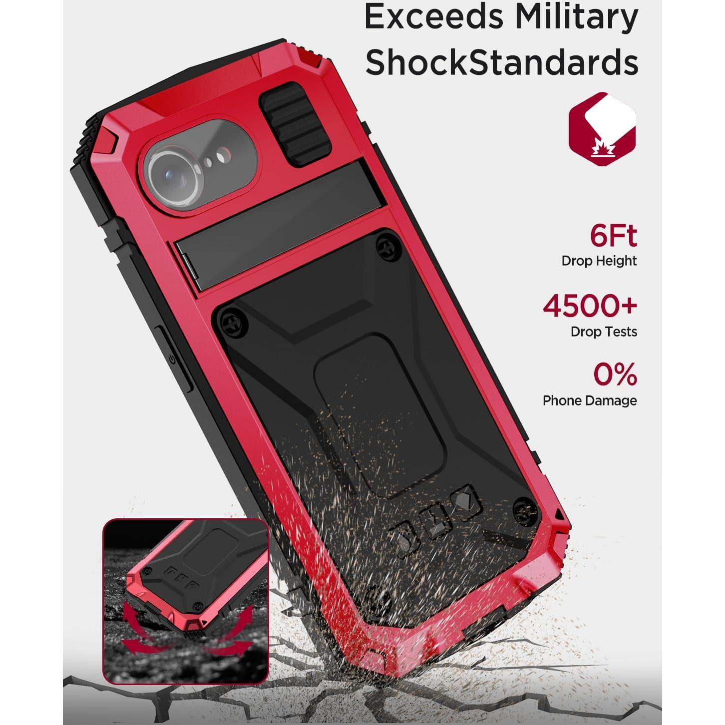 Funda Miimall para iPhone 16E con Soporte y Protector Rojo