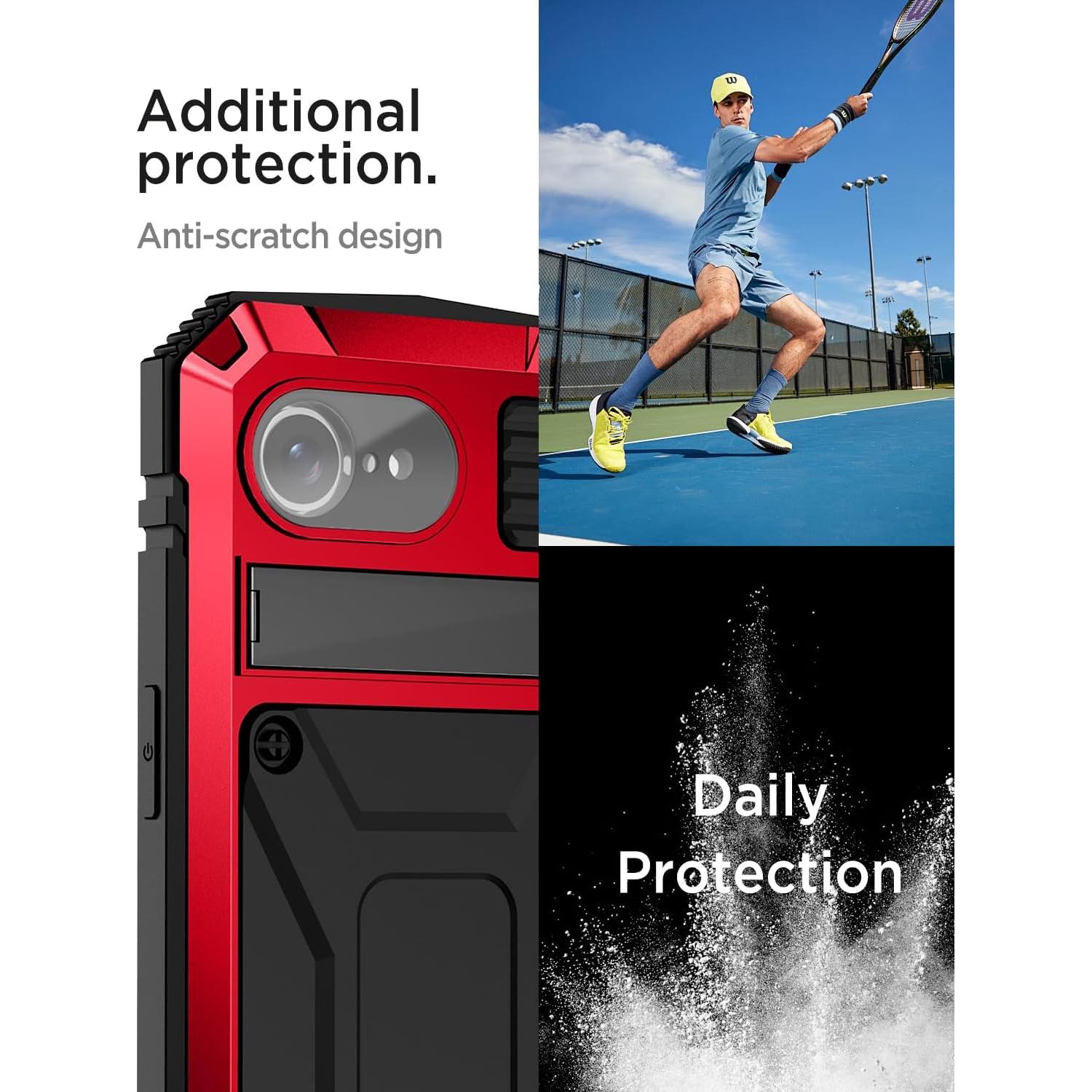 Funda Miimall para iPhone 16E con Soporte y Protector Rojo