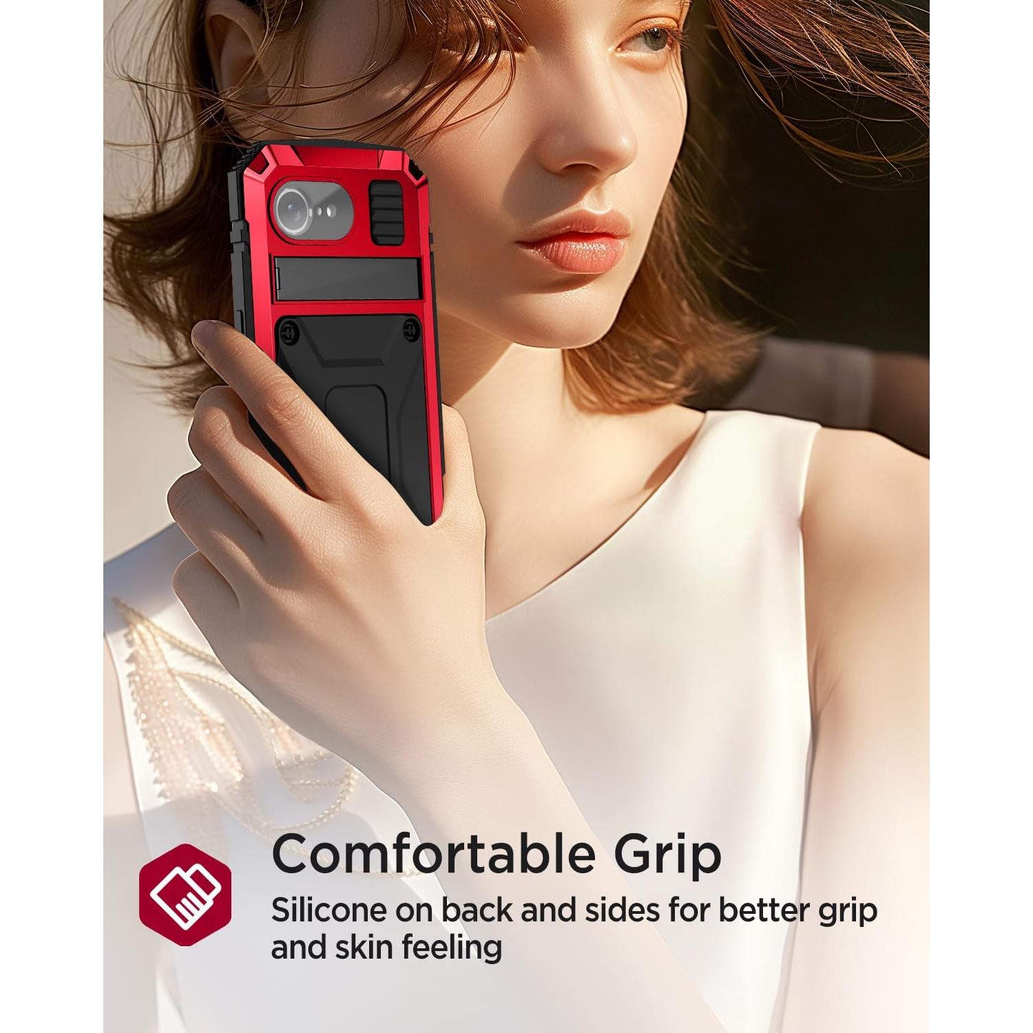 Funda Miimall para iPhone 16E con Soporte y Protector Rojo