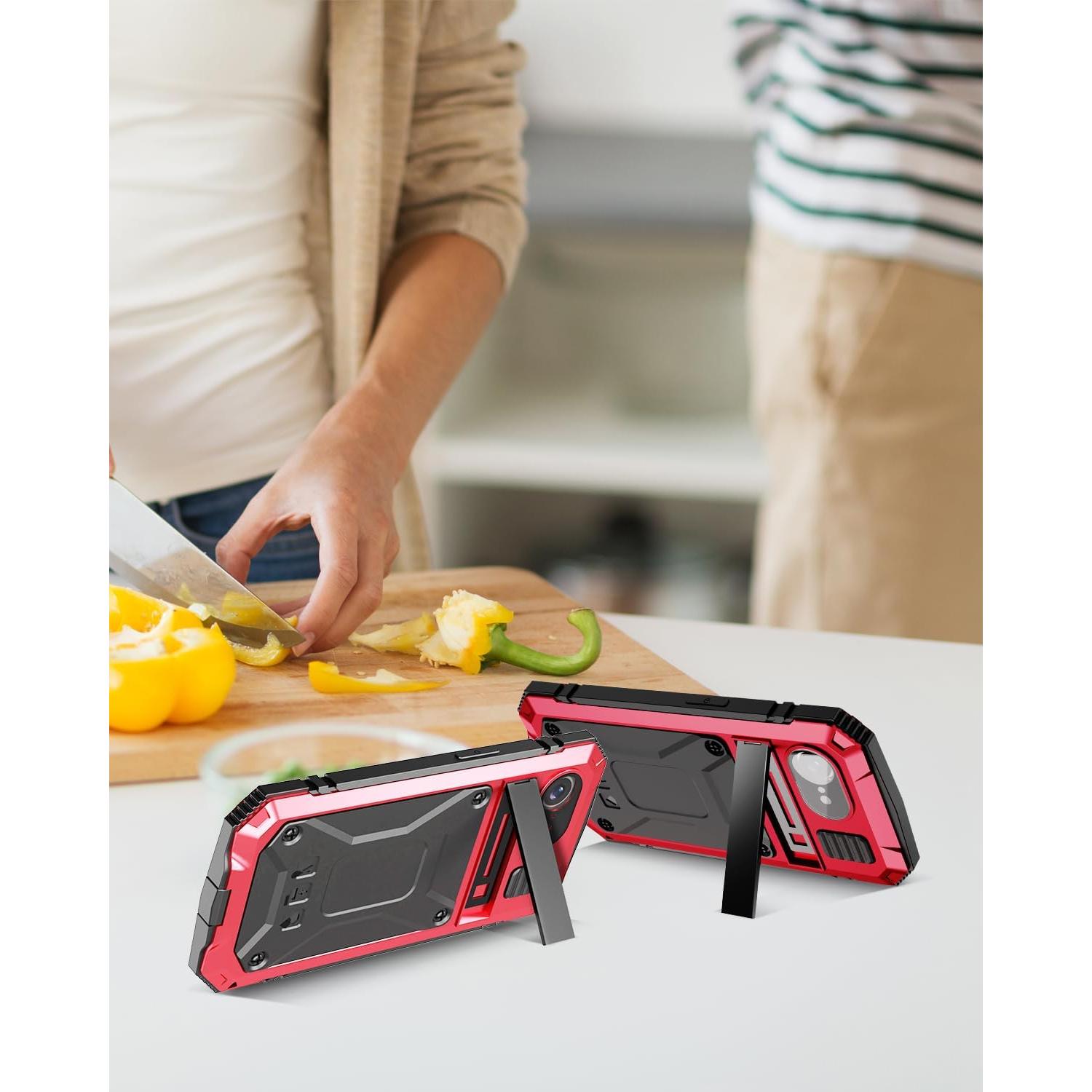 Funda Miimall para iPhone 16E con Soporte y Protector Rojo