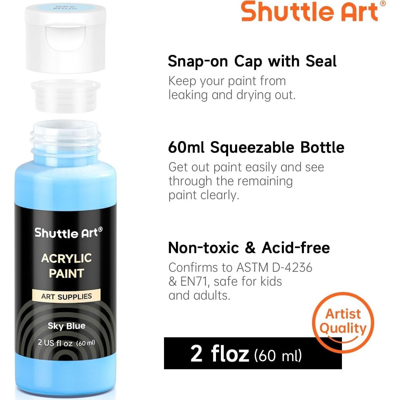 Set de 80 Pinturas Acrílicas Shuttle Art 60 ml y 12 Pinceles