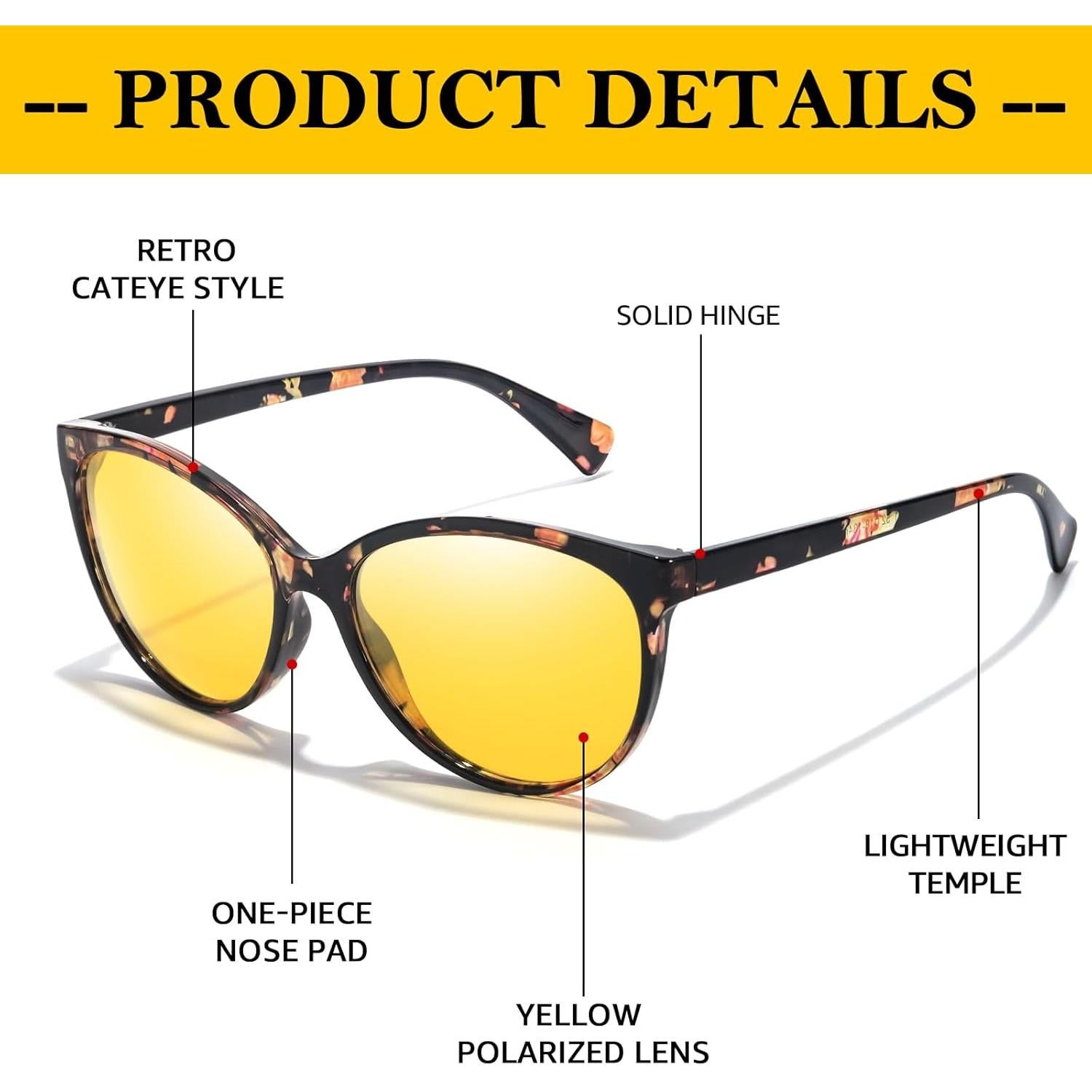 Gafas de visión nocturna FIMILU Cat-eye amarillas polarizadas