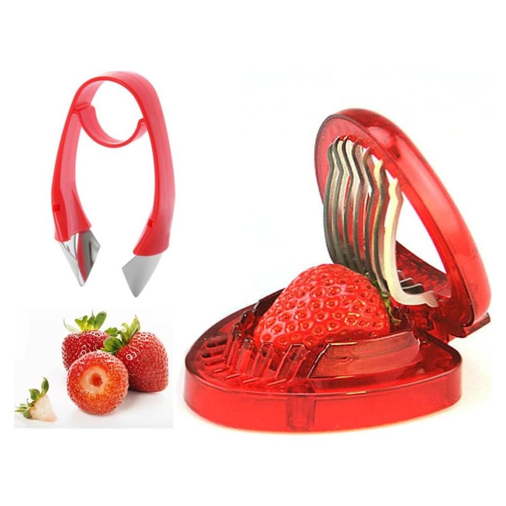 Juego Cortador y Descorazonador de Fresas TIYOORTA Rojo