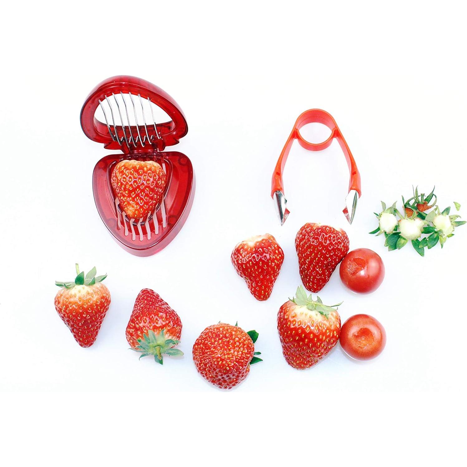 Juego Cortador y Descorazonador de Fresas TIYOORTA Rojo
