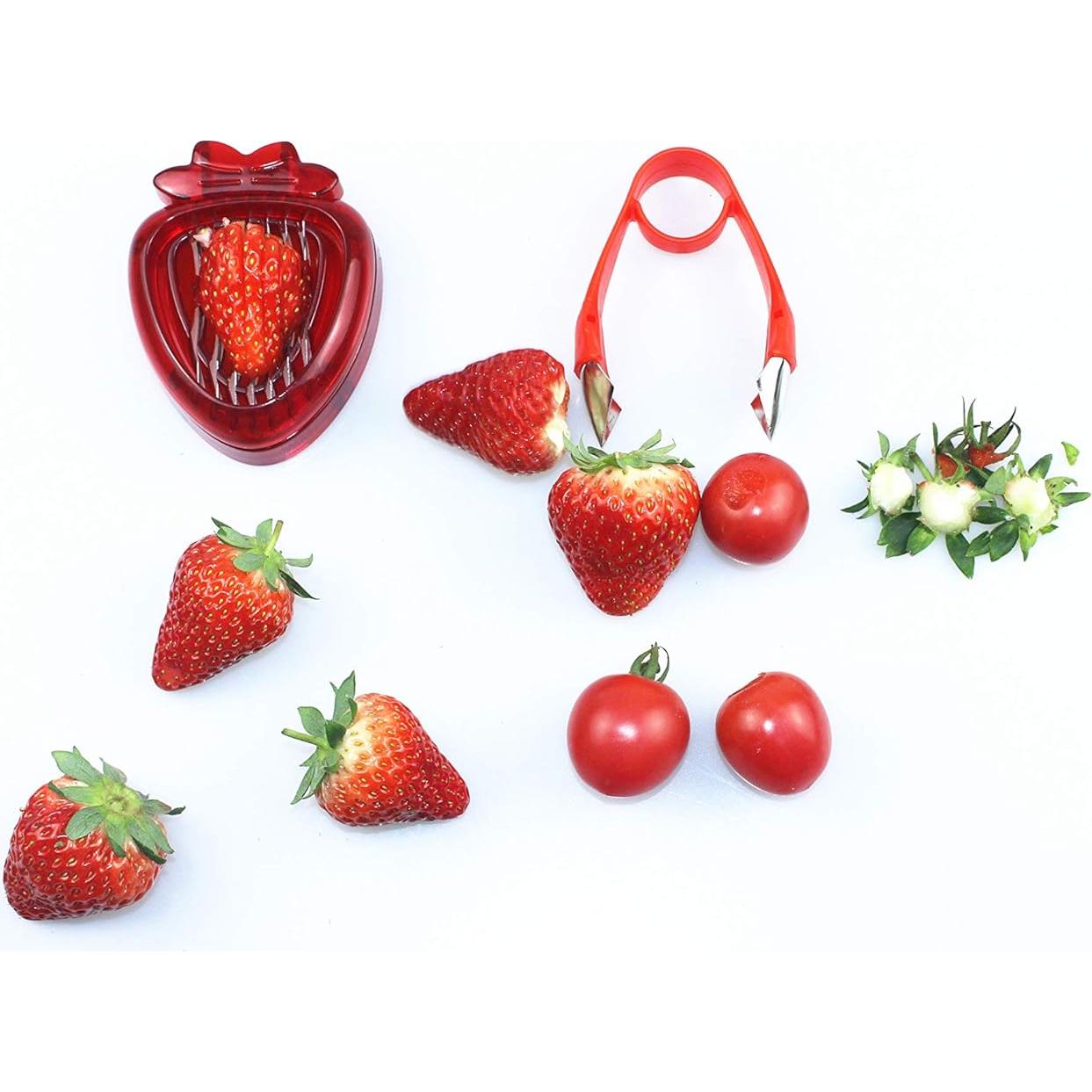 Juego Cortador y Descorazonador de Fresas TIYOORTA Rojo