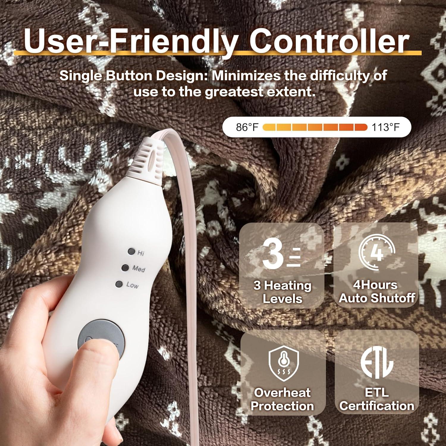 Manta Térmica Eléctrica Gintao 152x127cm 3 Niveles Calor