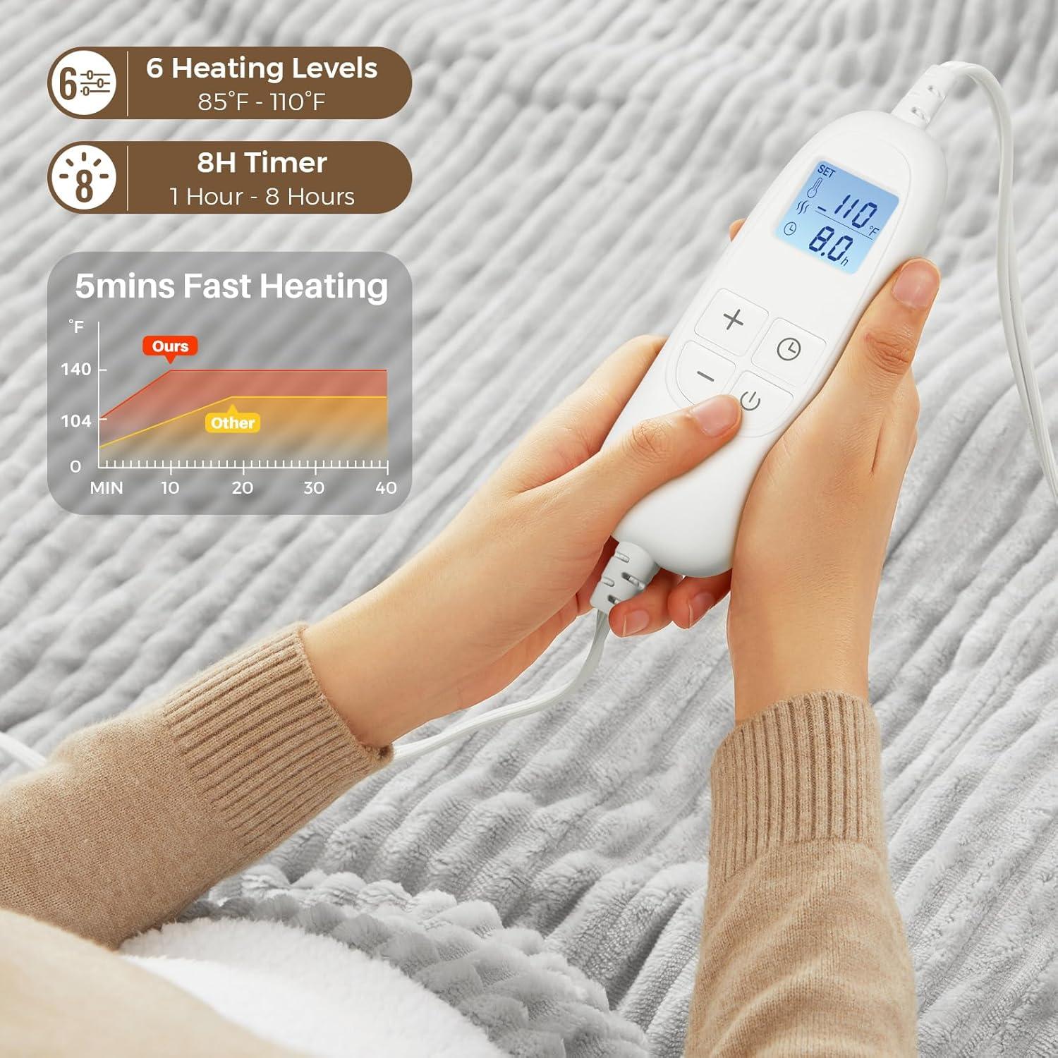 Manta Eléctrica Calentada YOUICHIC 213x229 cm Gris