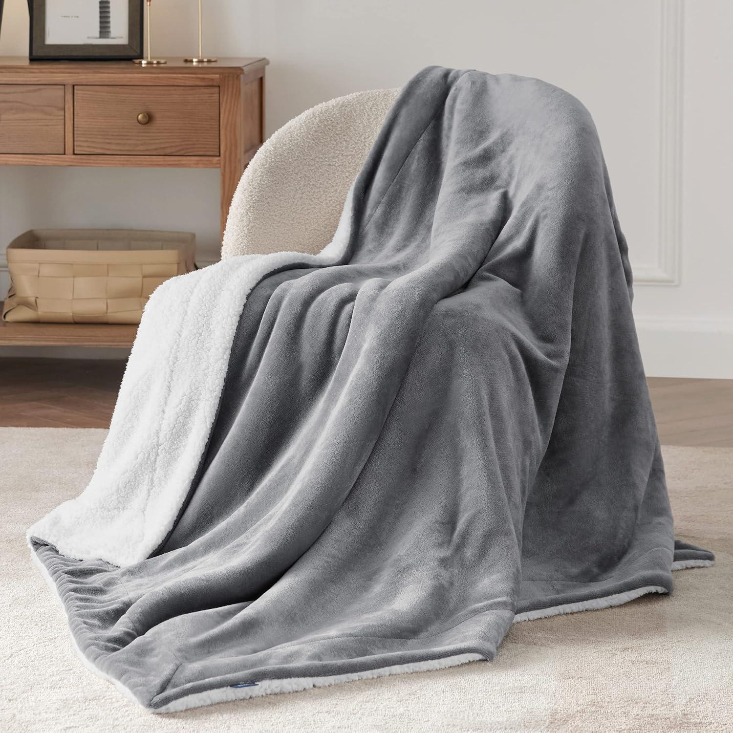 Manta Sherpa Bedsure Individual Gris 152x203 cm Suave