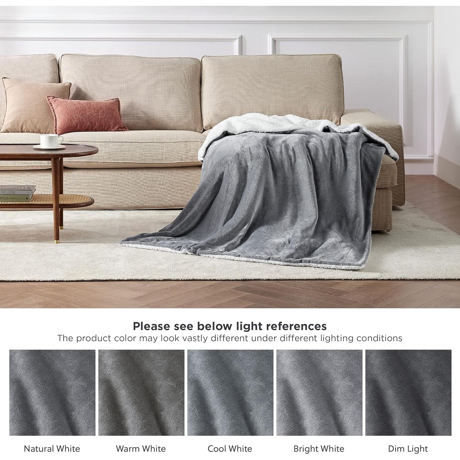 Manta Sherpa Bedsure Individual Gris 152x203 cm Suave