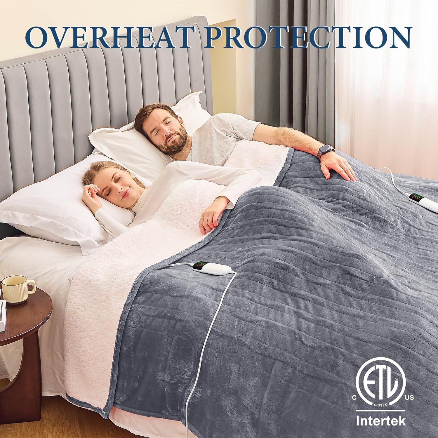 greenoak Heated Blanket Electric Queen Size 84"X90" Dual Control, Heating Blanket with 10 Heat Levels 1/2/4/6/8 Hours Auto-Off Overheat Protection, Soft Sherpa Warm, ETL Certified Misty Grey