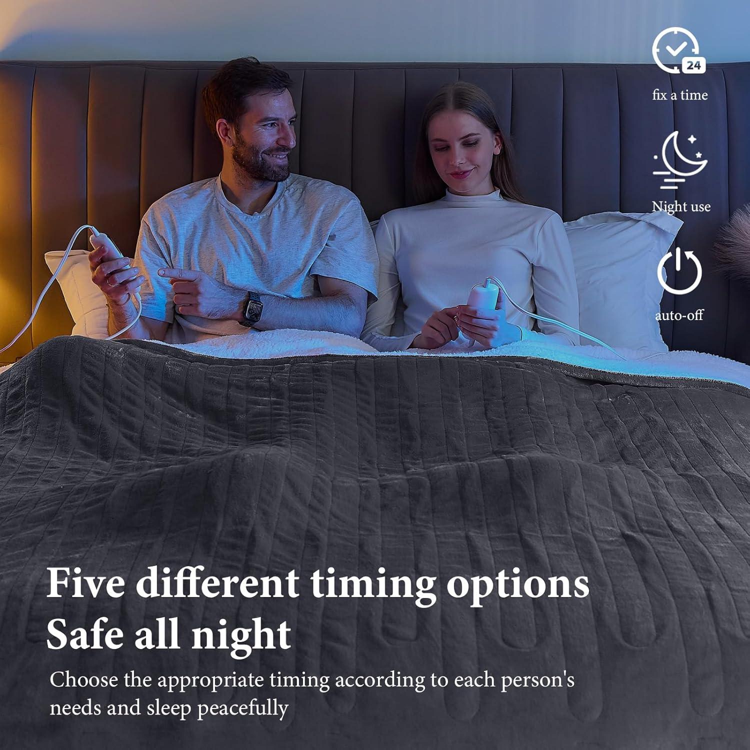 greenoak Heated Blanket Electric Queen Size 84"X90" Dual Control, Heating Blanket with 10 Heat Levels 1/2/4/6/8 Hours Auto-Off Overheat Protection, Soft Sherpa Warm, ETL Certified Misty Grey